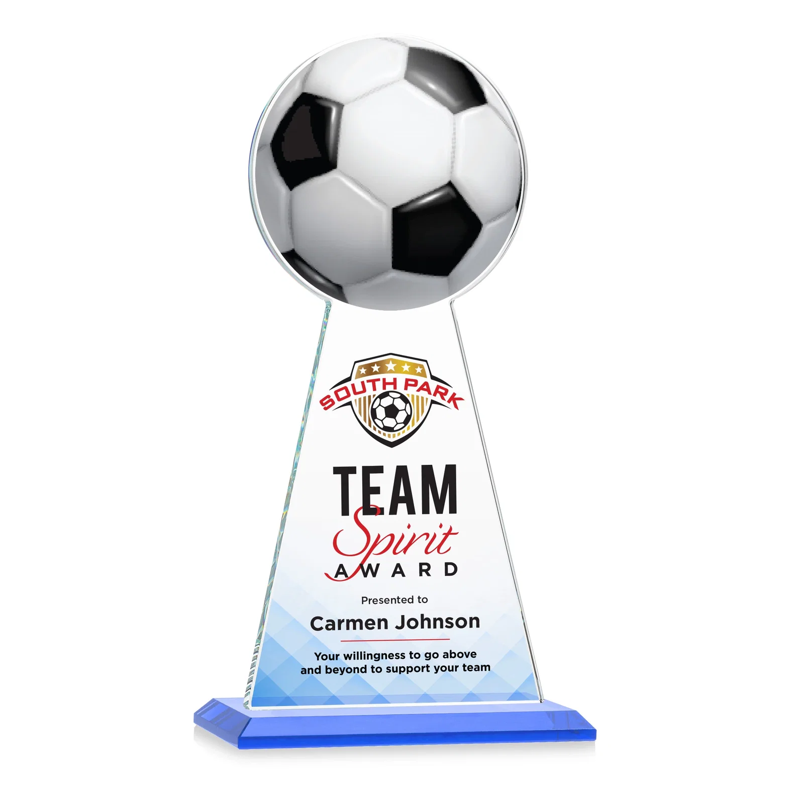 Customized Starfire Crystal Award With Soccer Ball Peak for employee recognition