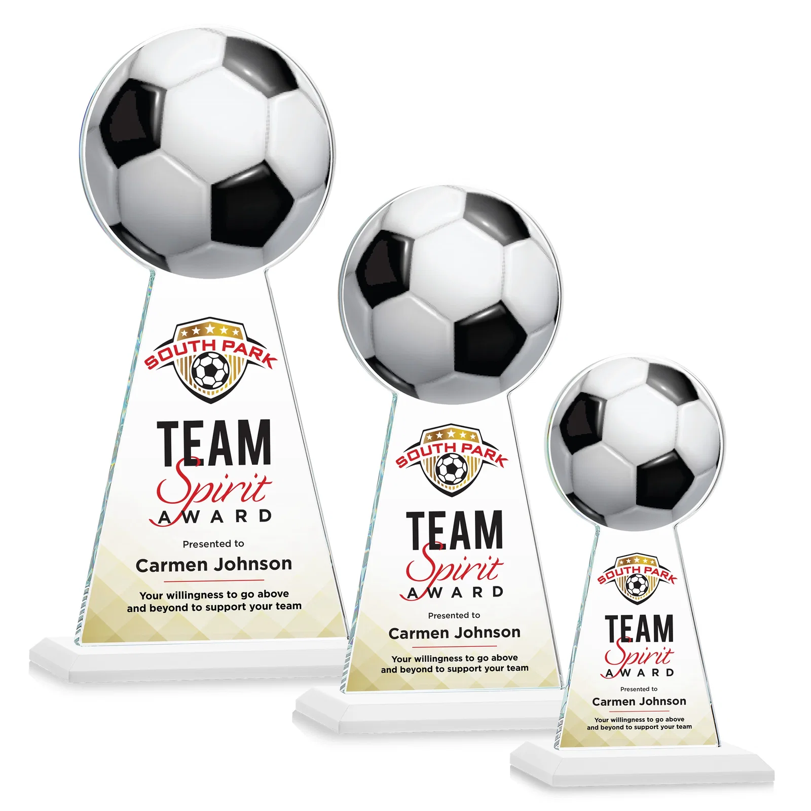 Customized Starfire Crystal Award With Soccer Ball Peak for corporate award ceremonies