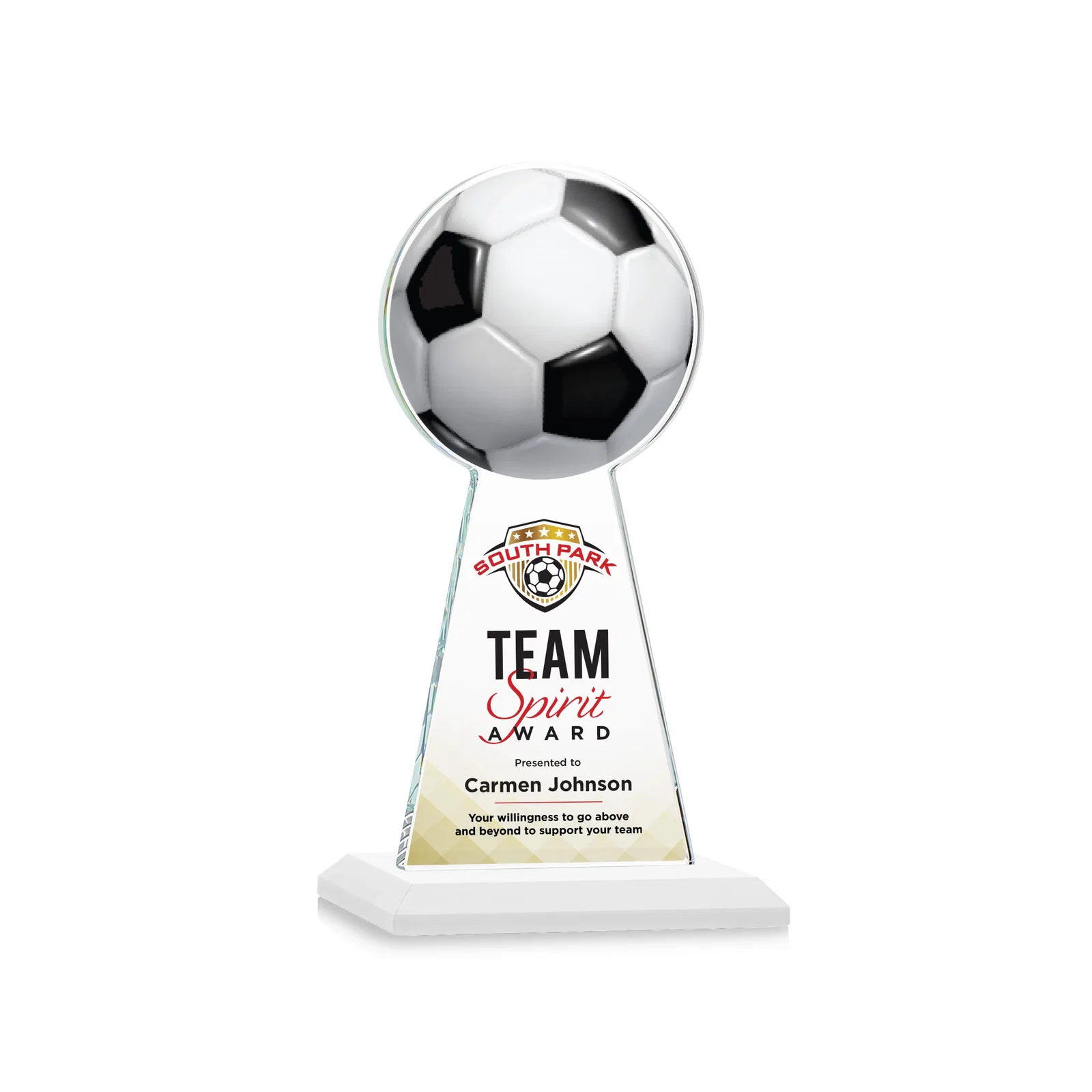 Customized Starfire Crystal Award With Soccer Ball Peak for service anniversary gifts