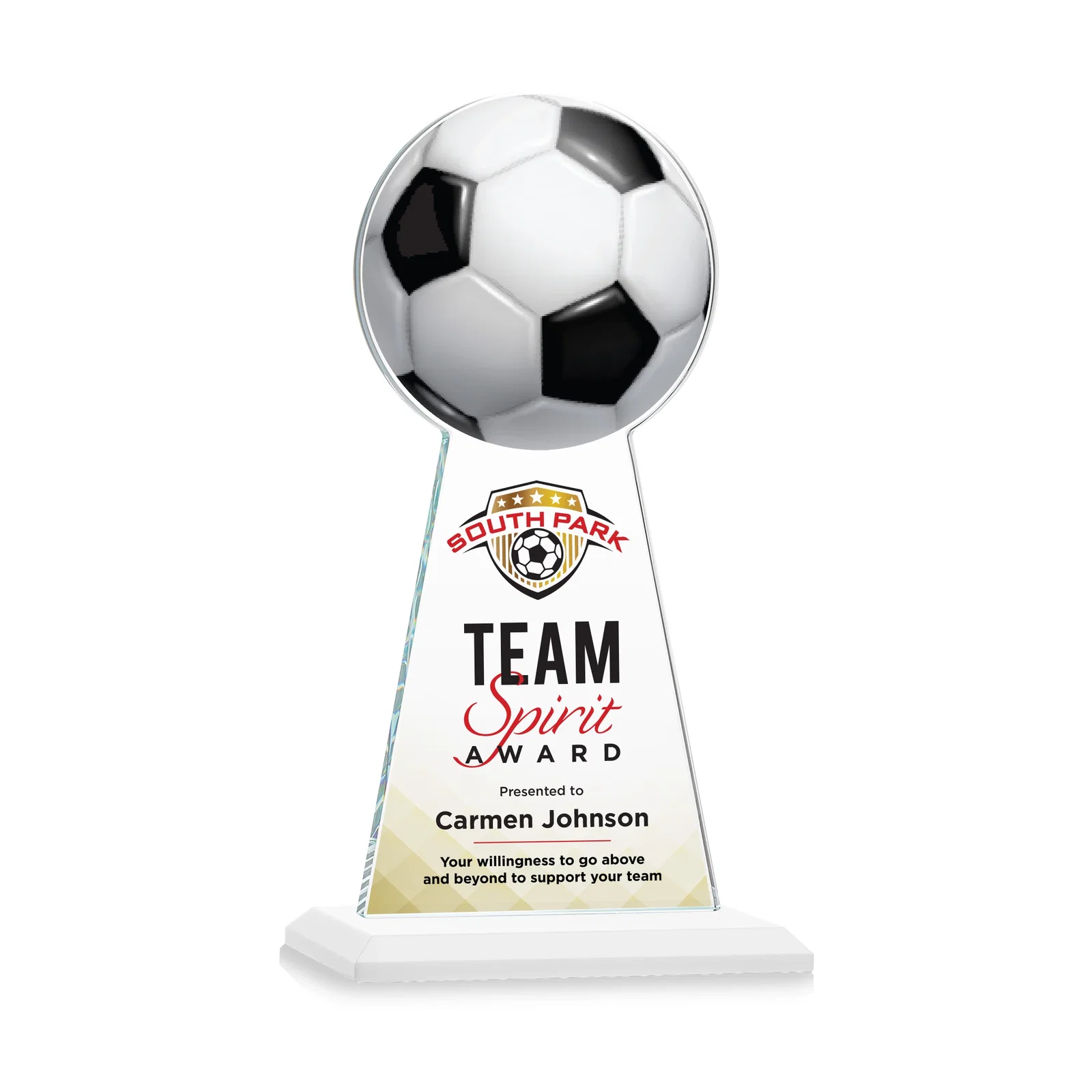 Customized Starfire Crystal Award With Soccer Ball Peak for sales achievement awards