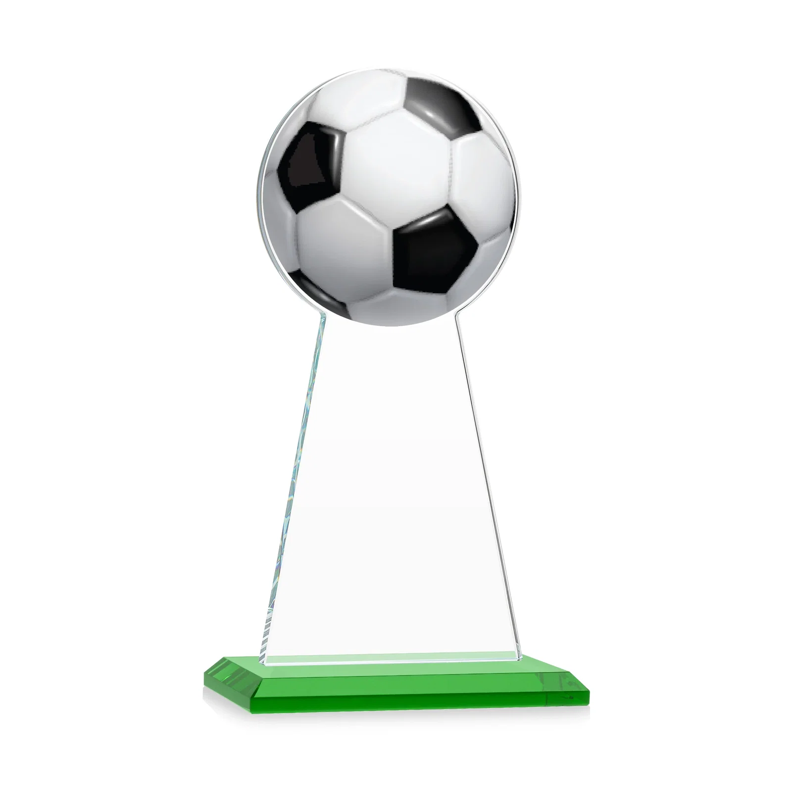 Custom engraved Starfire Crystal Award With Soccer Ball Peak for employee recognition