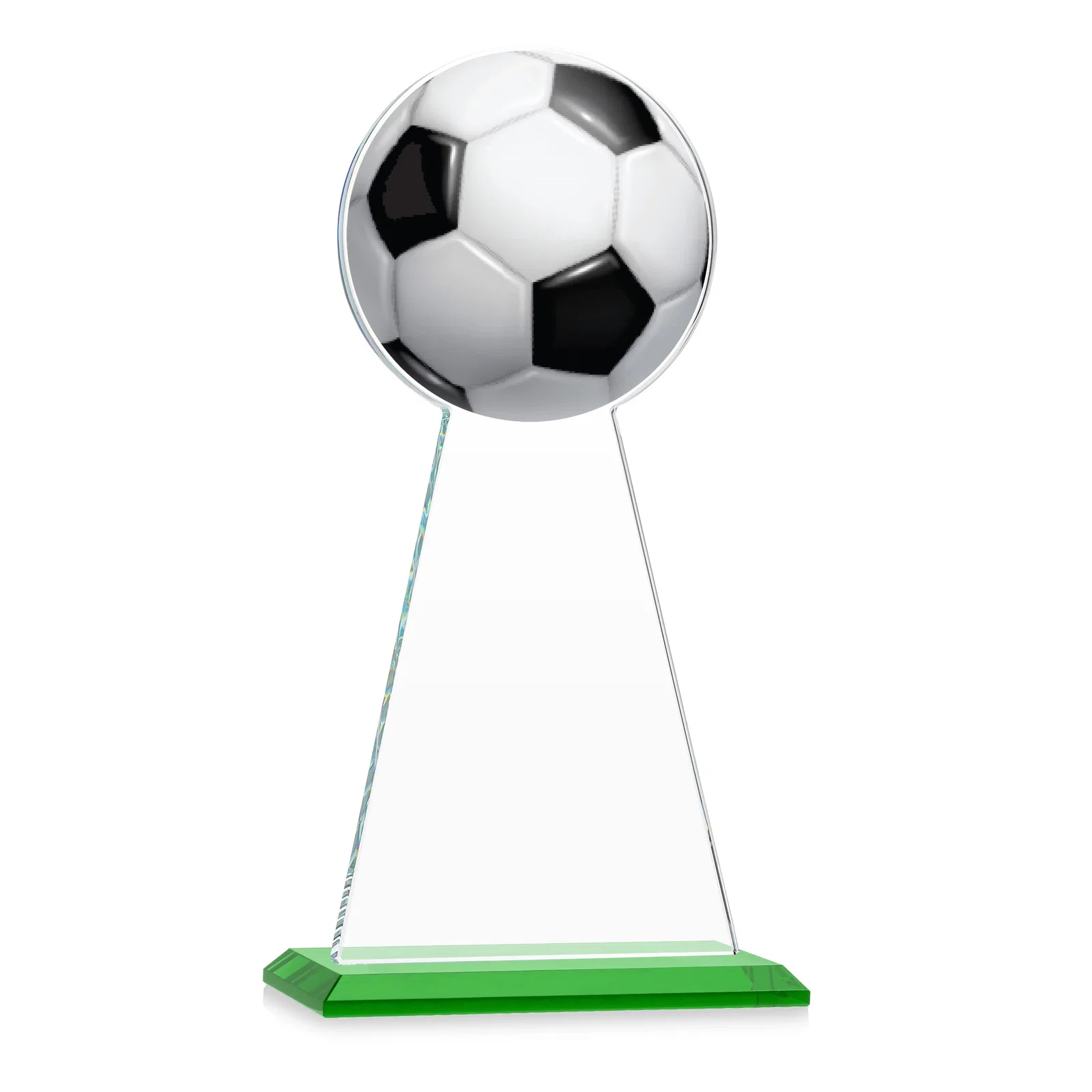 Custom engraved Starfire Crystal Award With Soccer Ball Peak for corporate award ceremonies