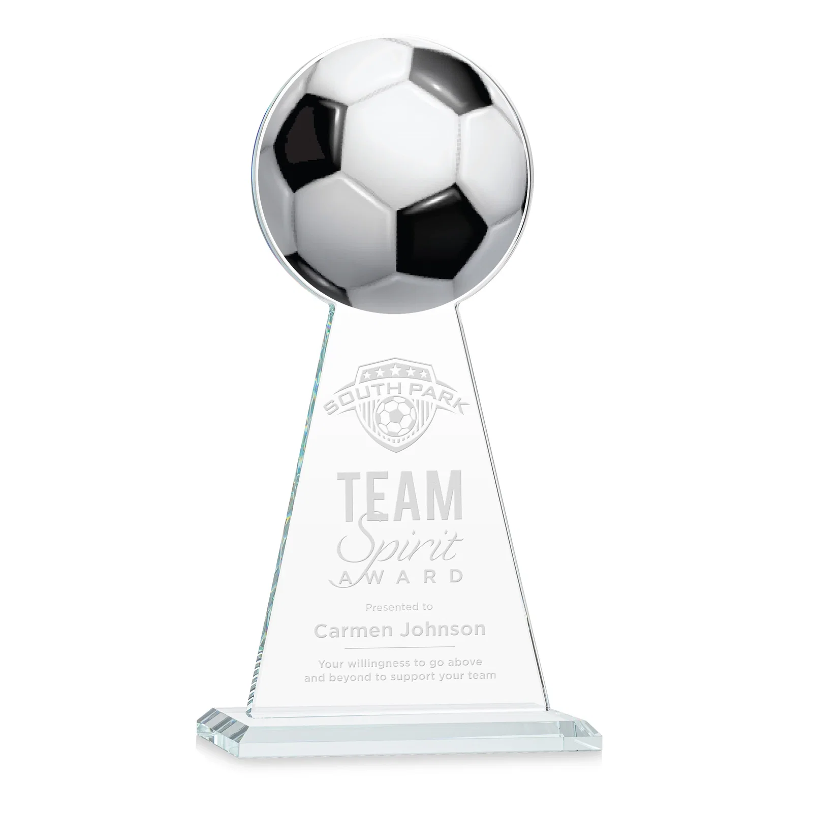 Custom Starfire Crystal Award With Soccer Ball Peak for safety achievement programs