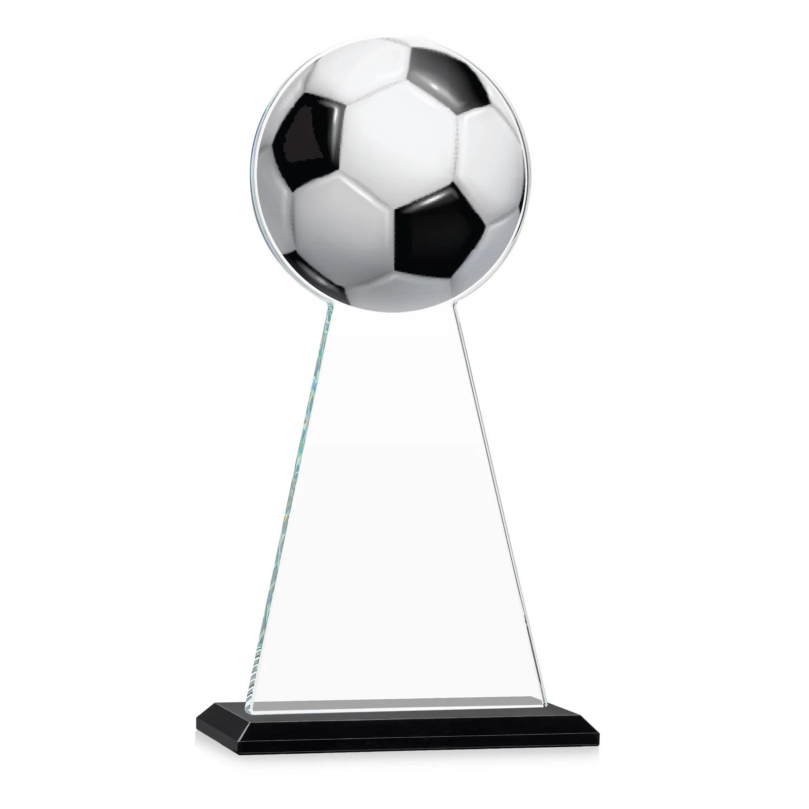 Custom engraved Starfire Crystal Award With Soccer Ball Peak for retirement presentations