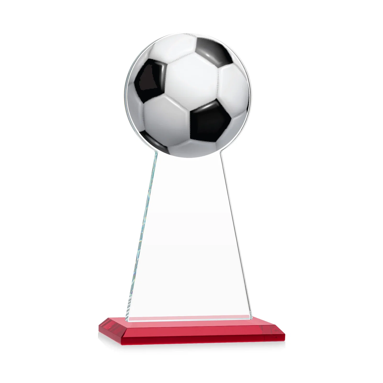 Custom engraved Starfire Crystal Award With Soccer Ball Peak for volunteer appreciation