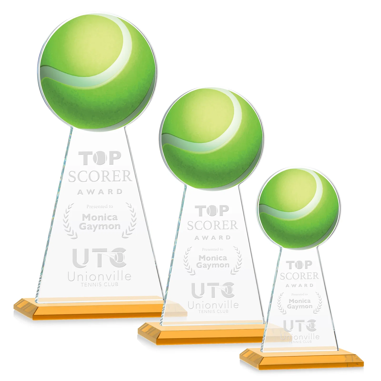 Custom Starfire Crystal Award With Tennis Ball Peak for employee recognition