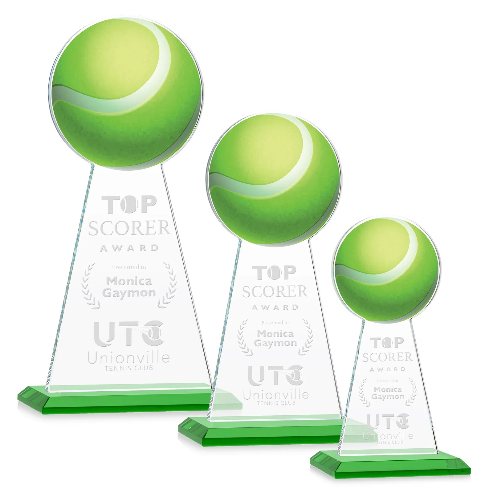 Custom Starfire Crystal Award With Tennis Ball Peak for volunteer appreciation