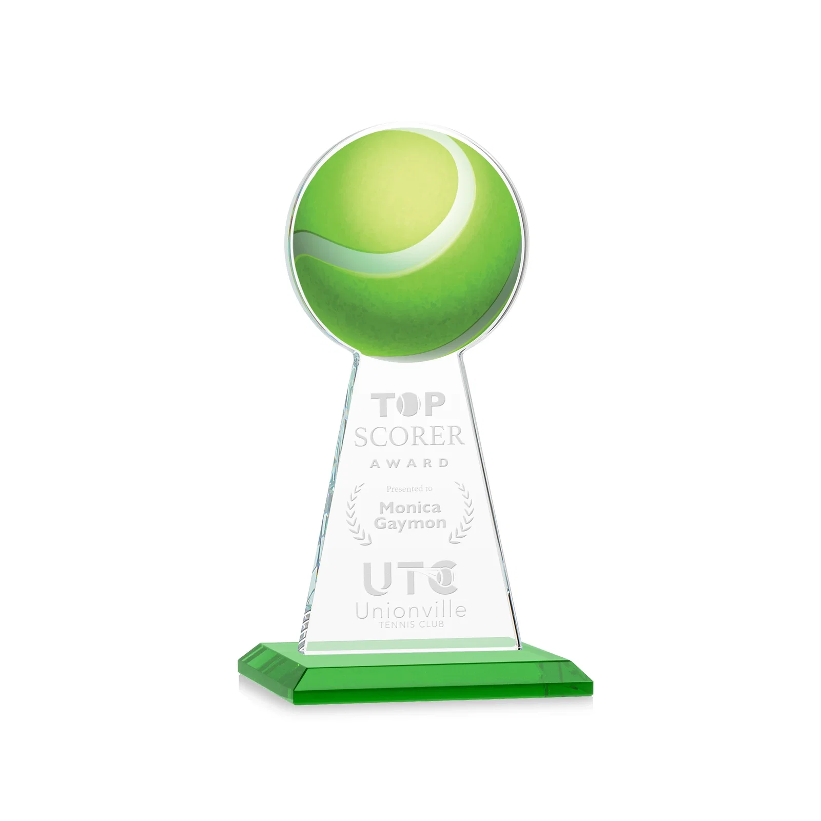 Custom Starfire Crystal Award With Tennis Ball Peak for dealer and partner awards
