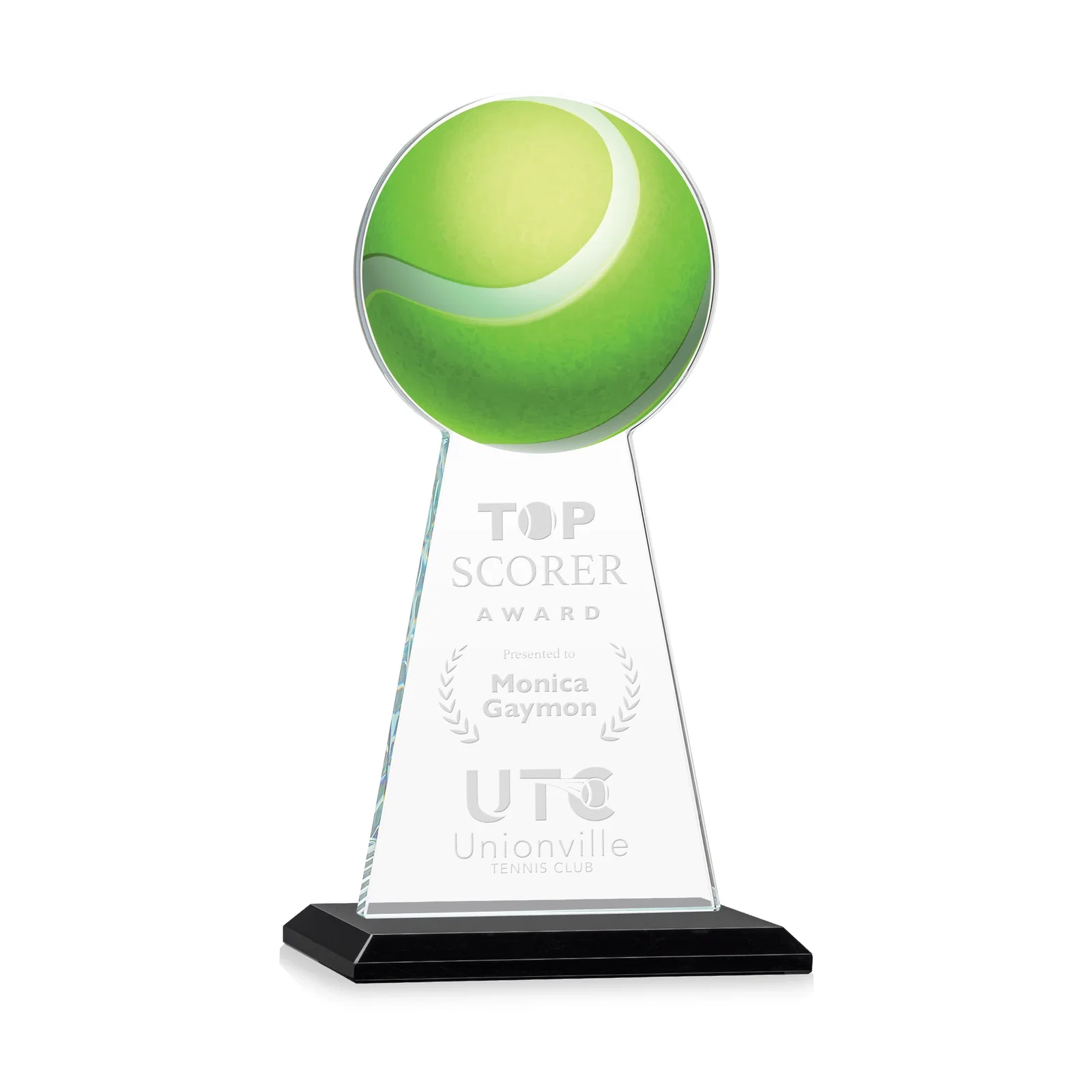 Personalized Starfire Crystal Award With Tennis Ball Peak for sales achievement awards