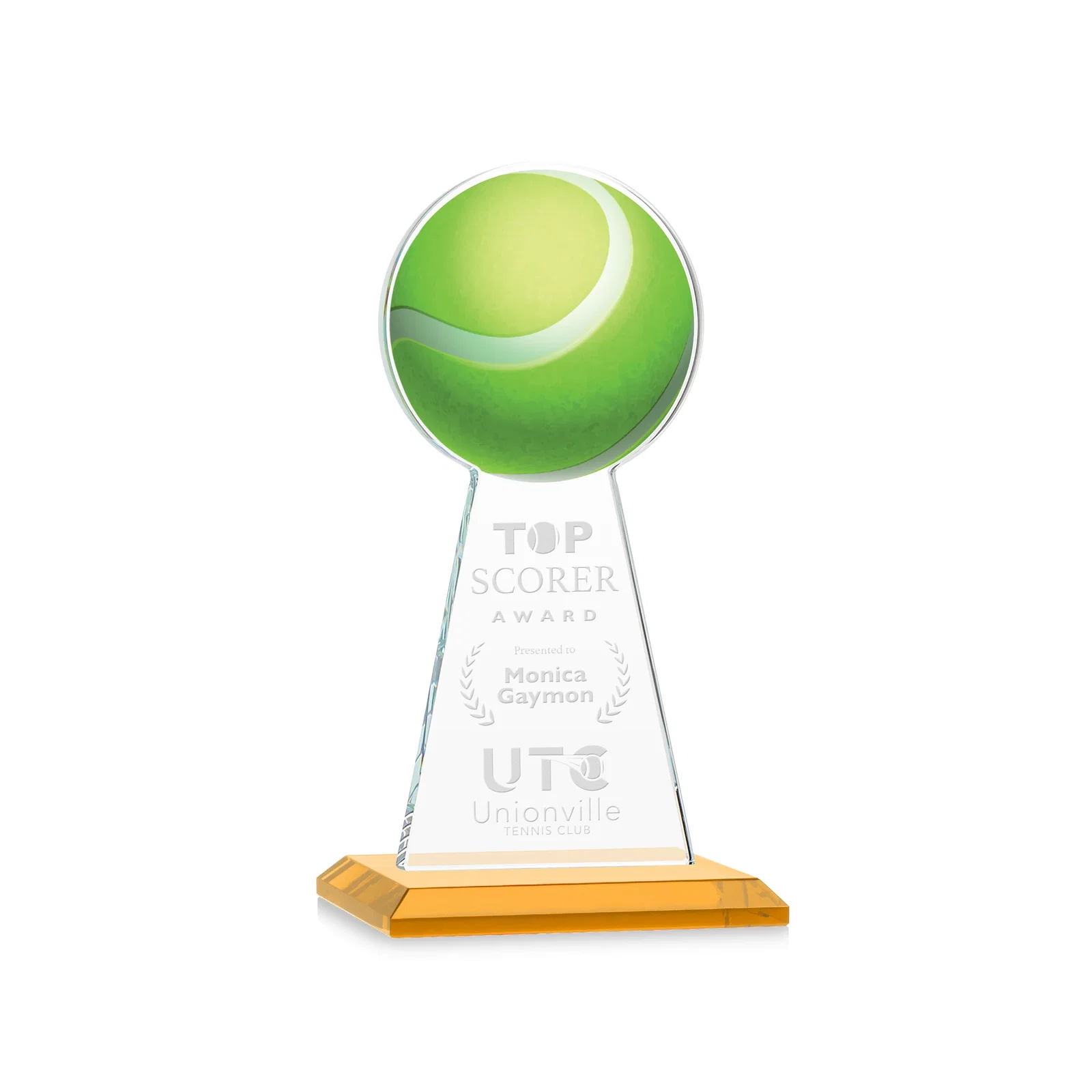 Custom Starfire Crystal Award With Tennis Ball Peak for corporate award ceremonies