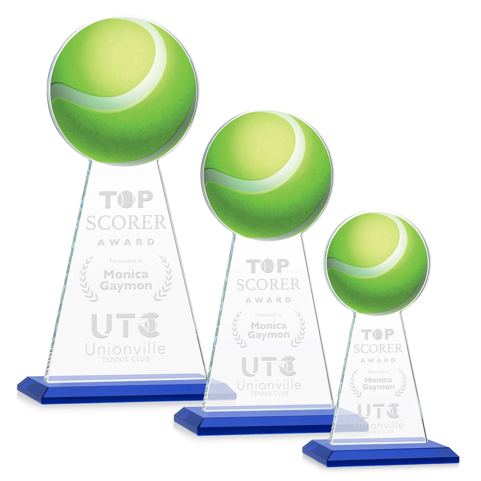 Personalized Starfire Crystal Award With Tennis Ball Peak for team milestone celebrations