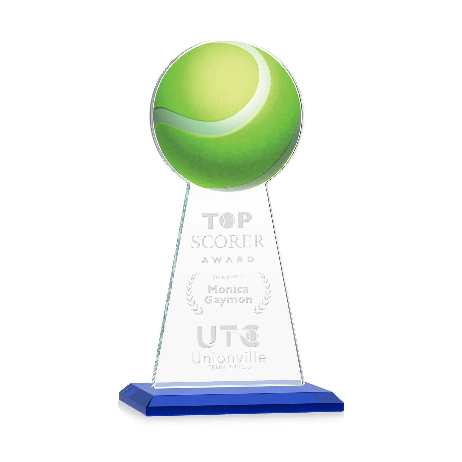 Personalized Starfire Crystal Award With Tennis Ball Peak for graduation ceremonies