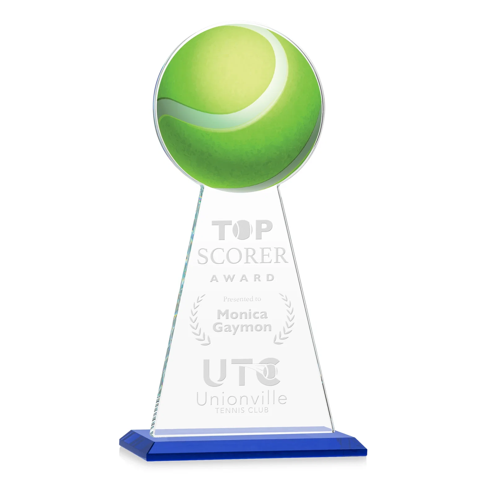Personalized Starfire Crystal Award With Tennis Ball Peak for safety achievement programs