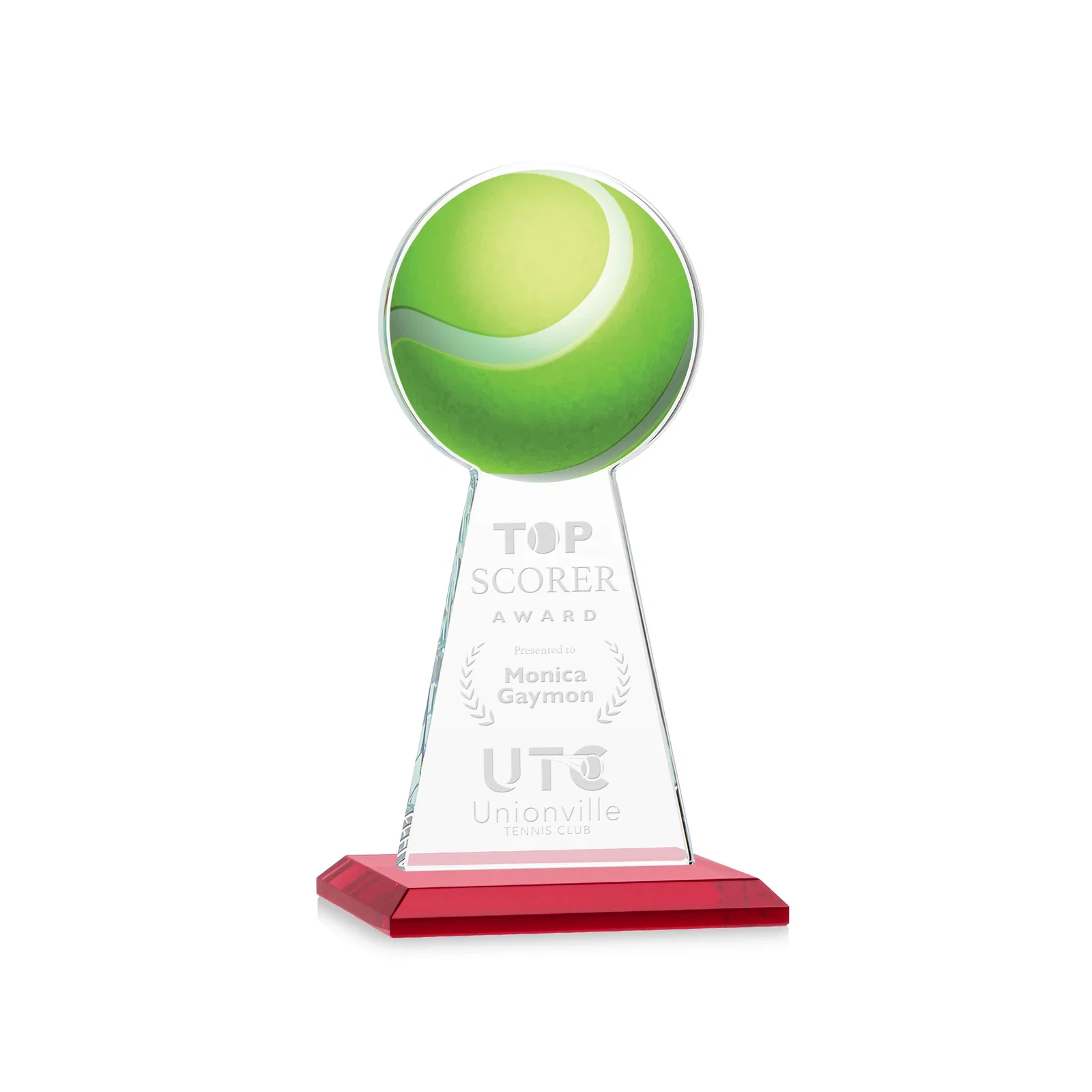 Personalized Starfire Crystal Award With Tennis Ball Peak for dealer and partner awards