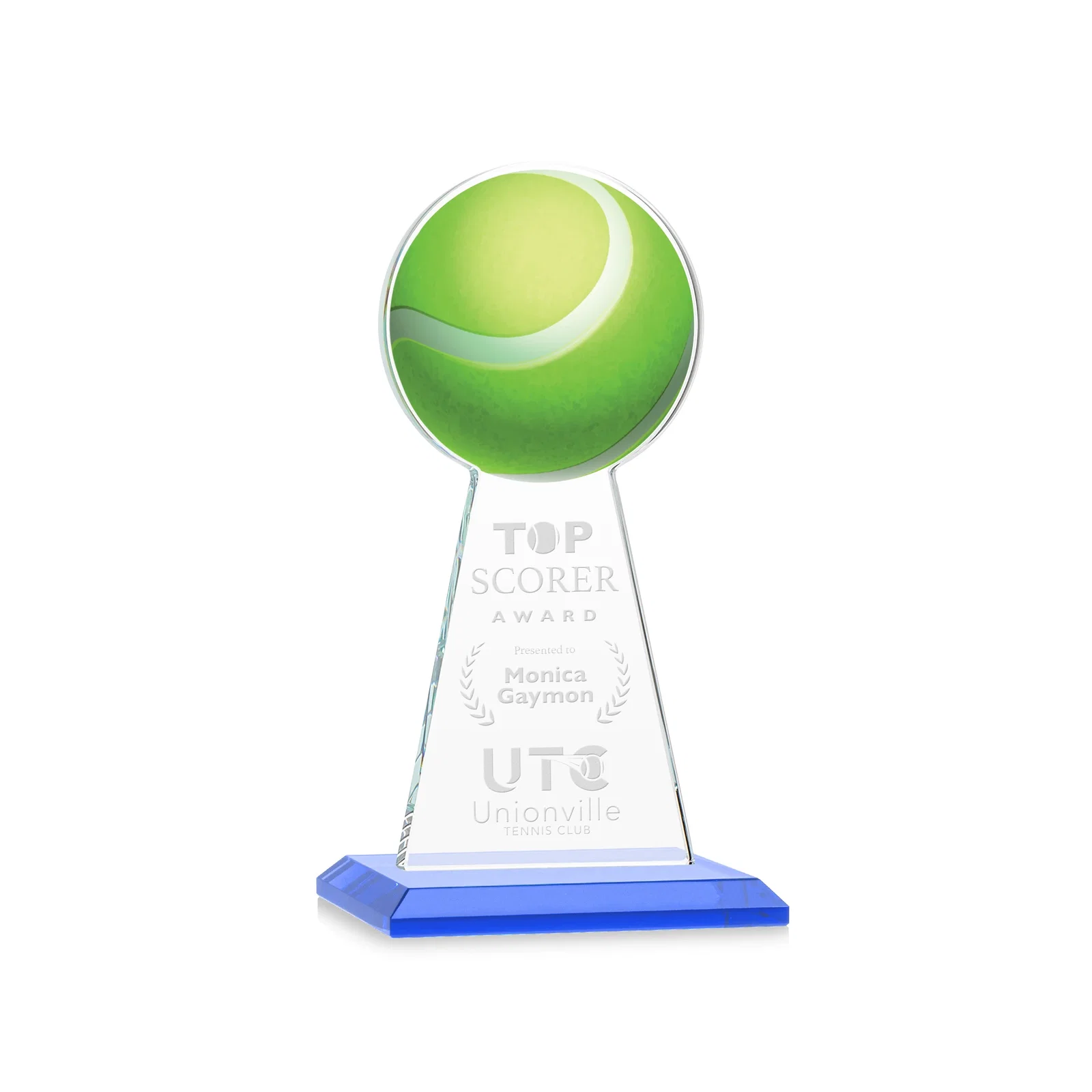 Promotional Starfire Crystal Award With Tennis Ball Peak for service anniversary gifts