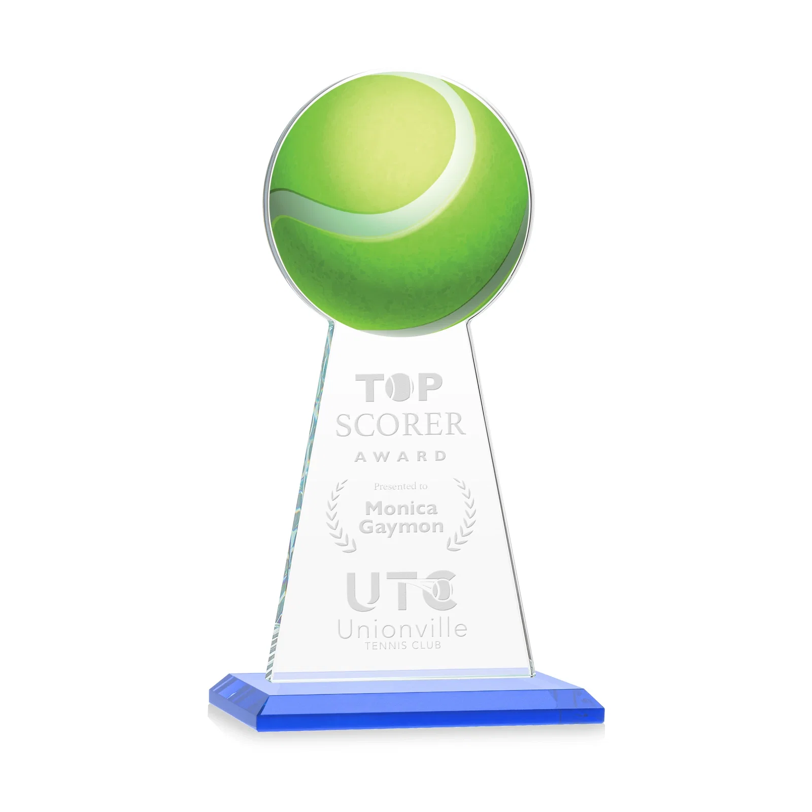 Promotional Starfire Crystal Award With Tennis Ball Peak for sales achievement awards