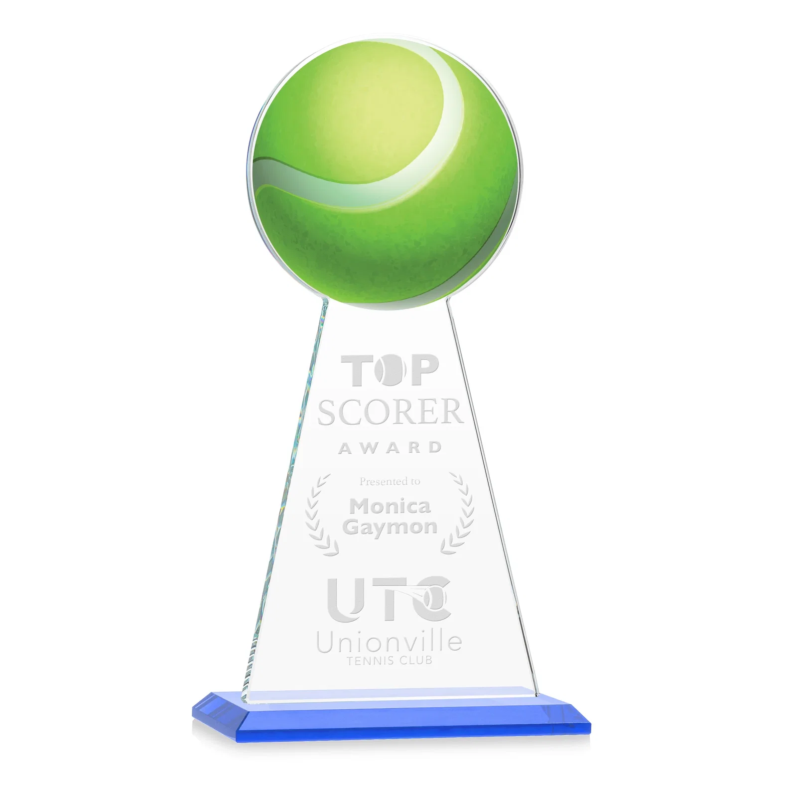 Promotional Starfire Crystal Award With Tennis Ball Peak for retirement presentations