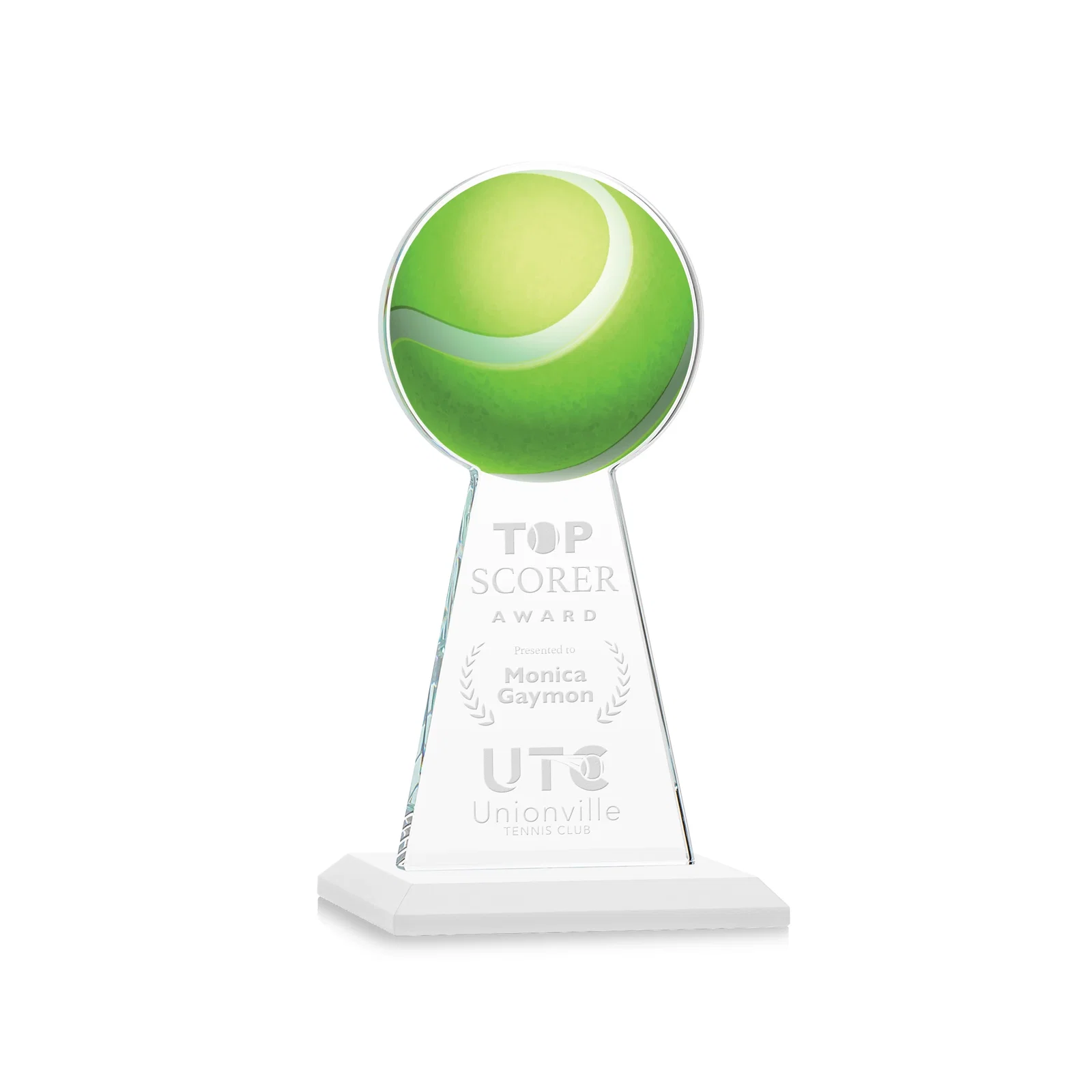 Promotional Starfire Crystal Award With Tennis Ball Peak for donor appreciation
