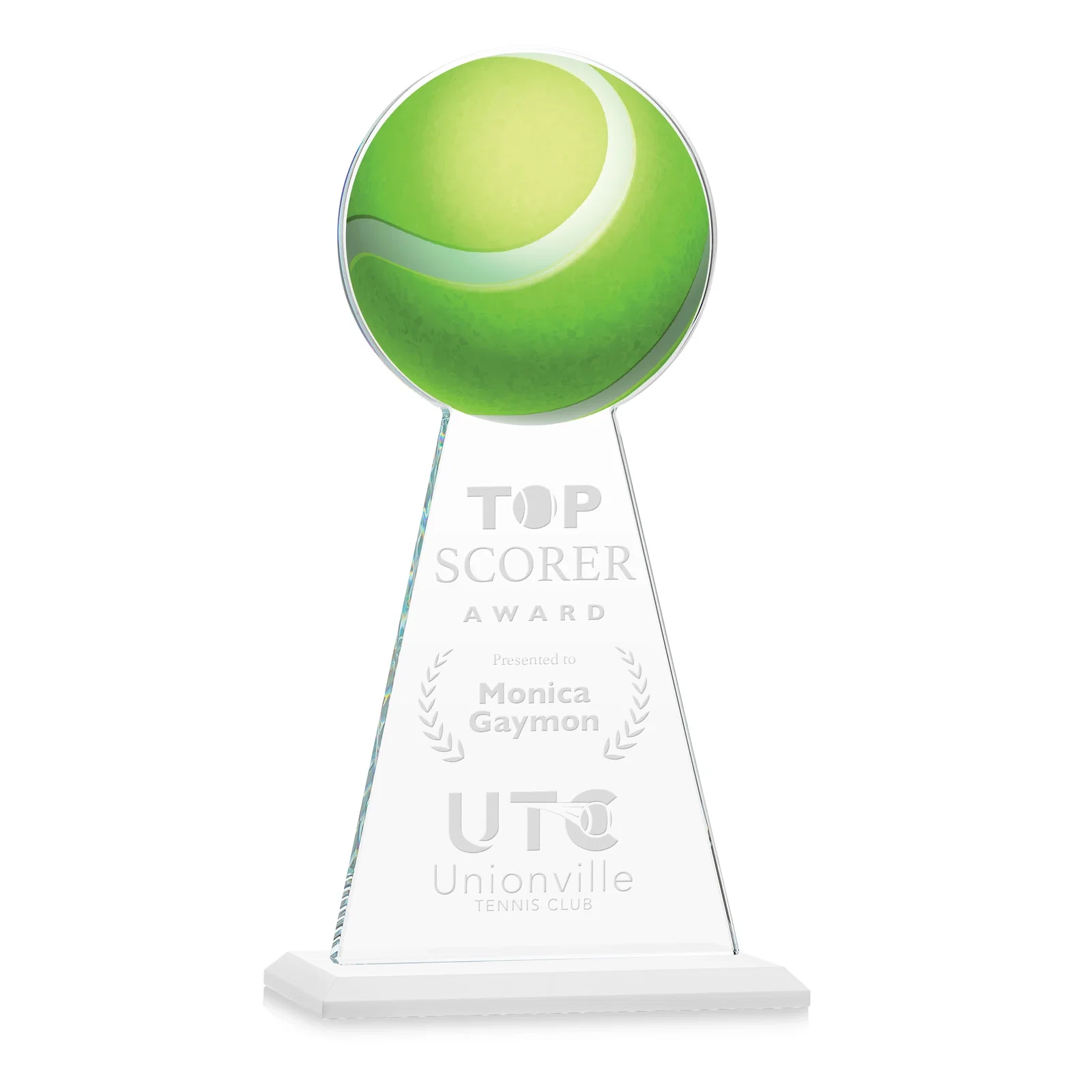 Promotional Starfire Crystal Award With Tennis Ball Peak for safety achievement programs
