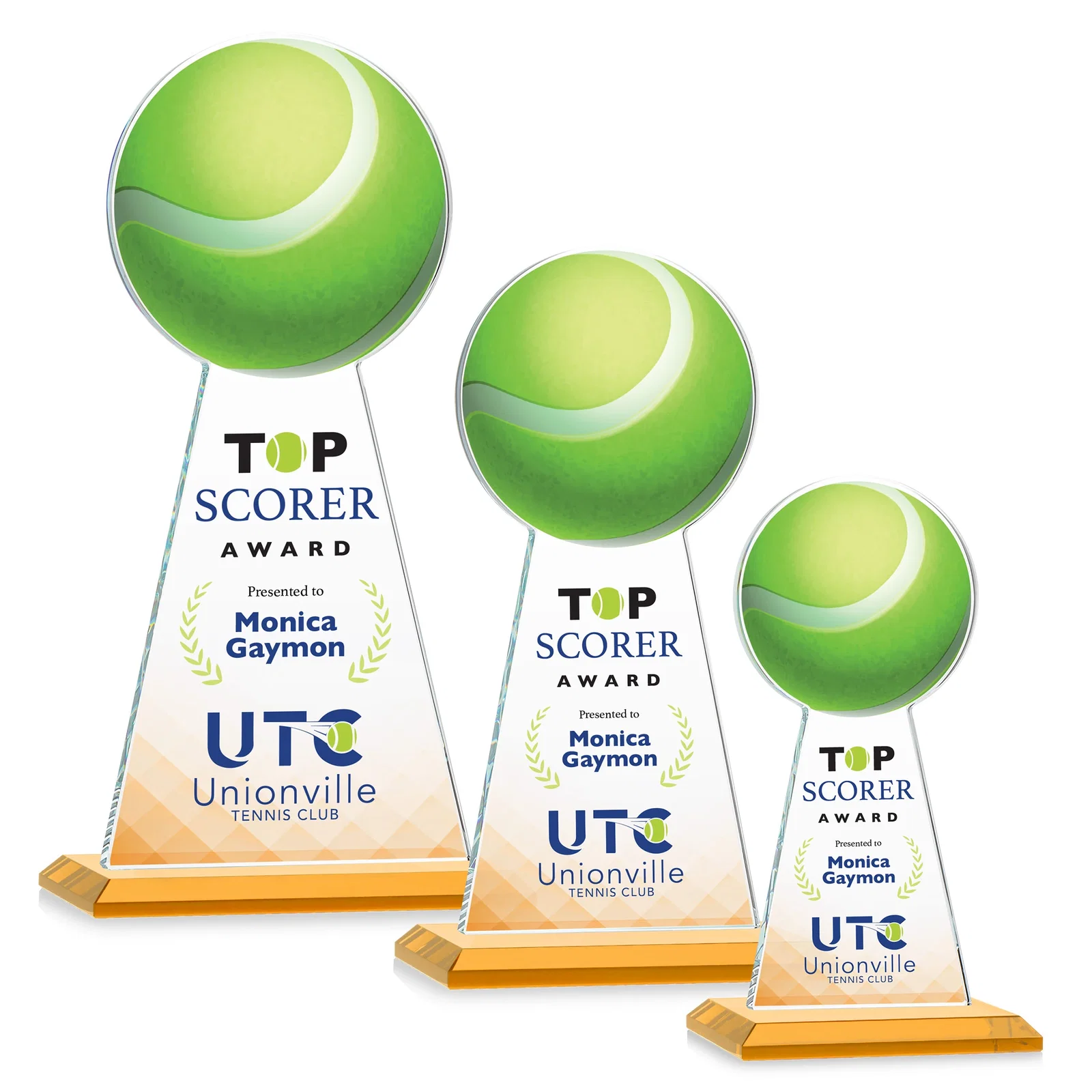 Promotional Starfire Crystal Award With Tennis Ball Peak for volunteer appreciation