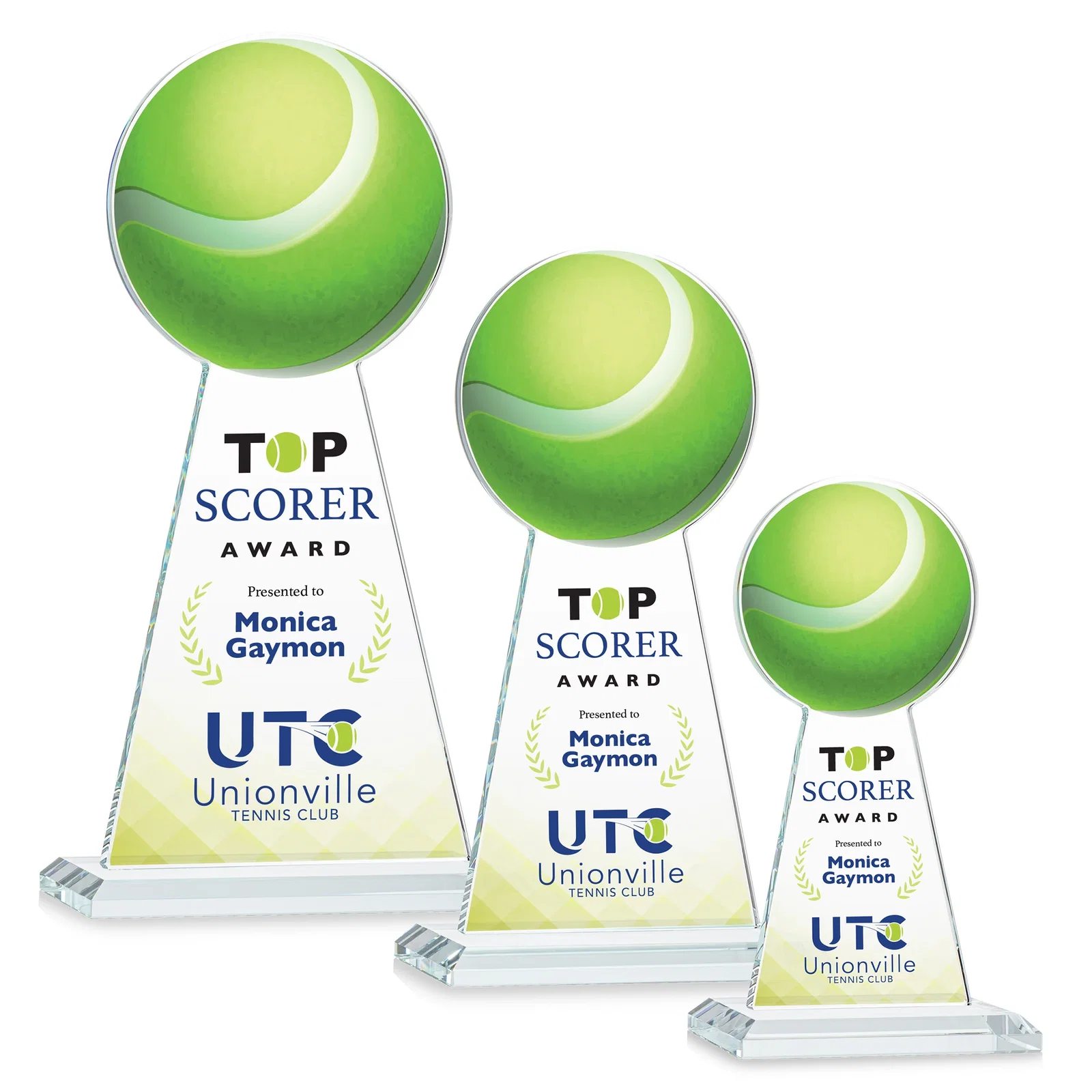 Branded Starfire Crystal Award With Tennis Ball Peak for corporate award ceremonies