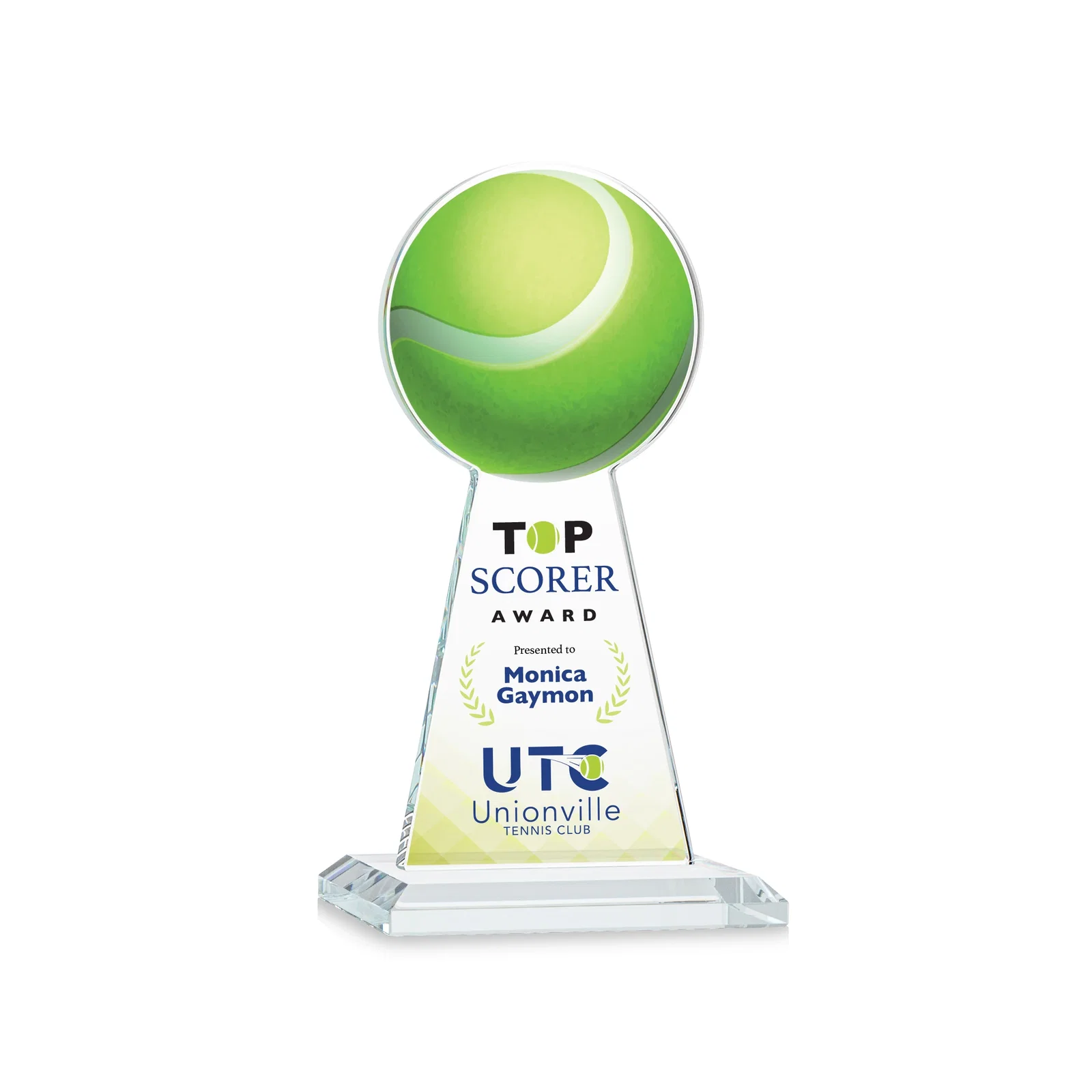 Branded Starfire Crystal Award With Tennis Ball Peak for service anniversary gifts