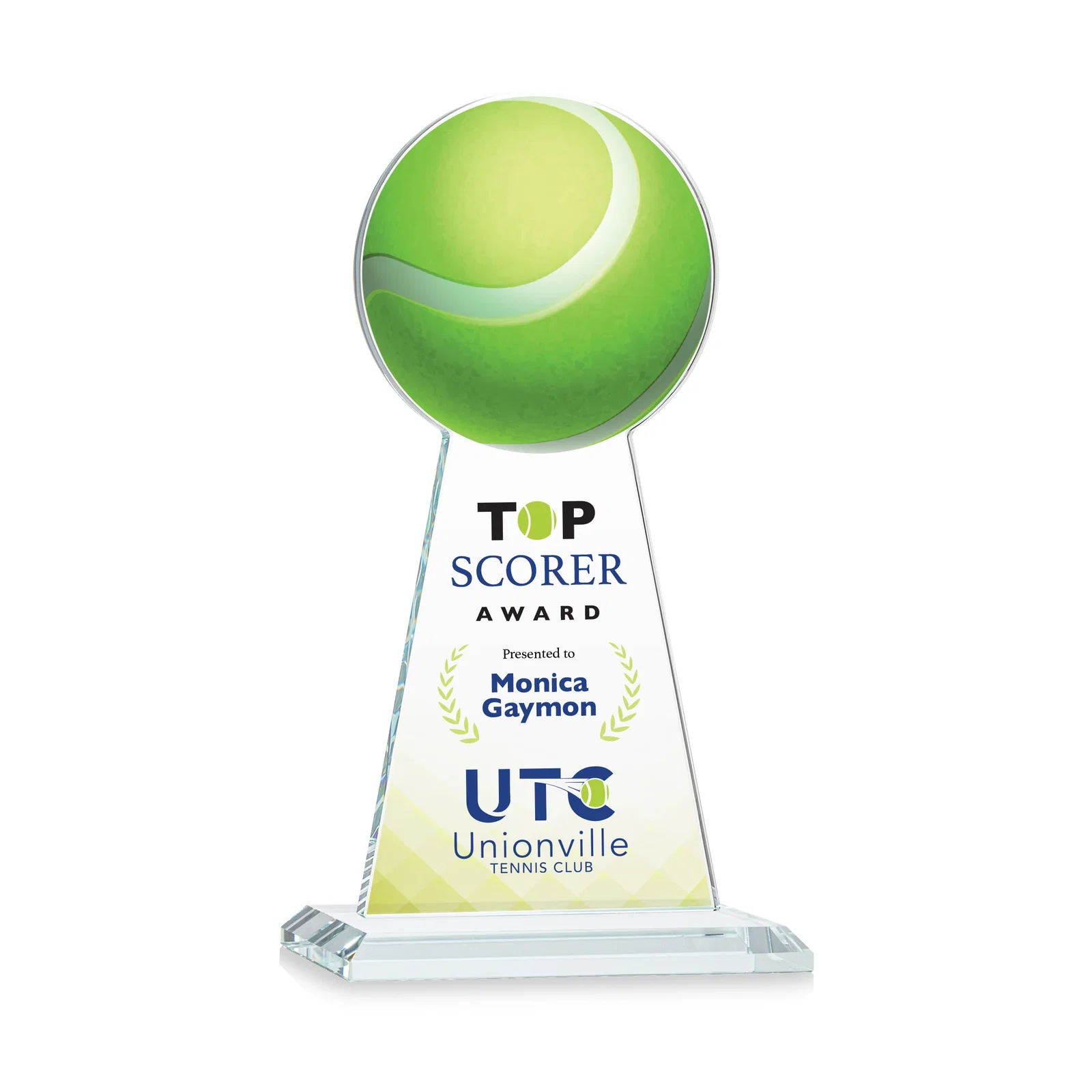 Branded Starfire Crystal Award With Tennis Ball Peak for sales achievement awards