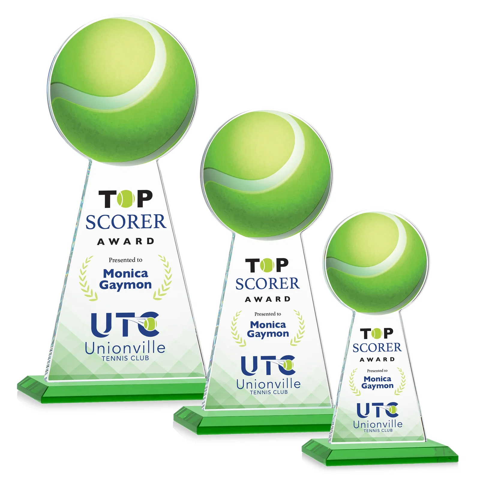 Branded Starfire Crystal Award With Tennis Ball Peak for team milestone celebrations