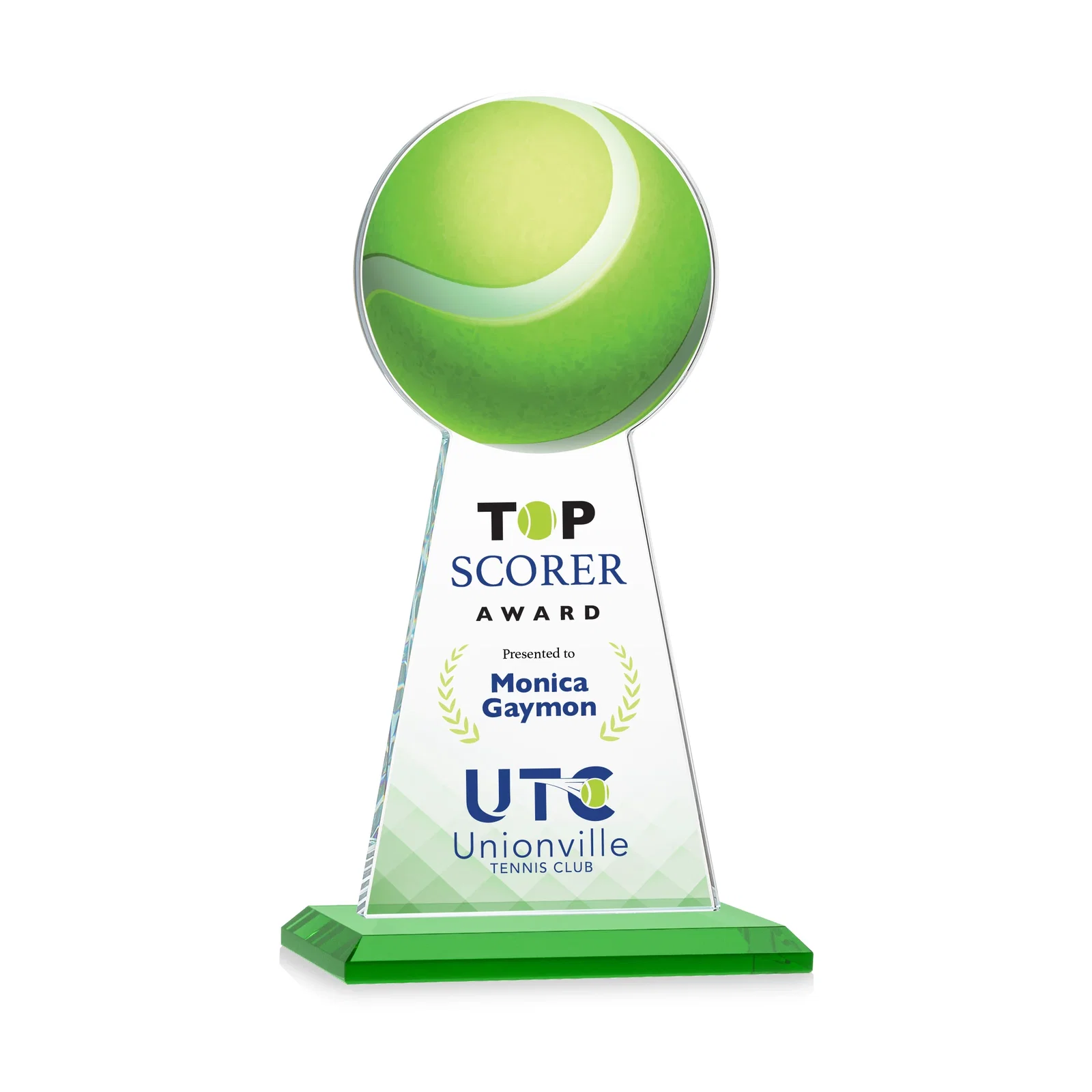 Branded Starfire Crystal Award With Tennis Ball Peak for graduation ceremonies