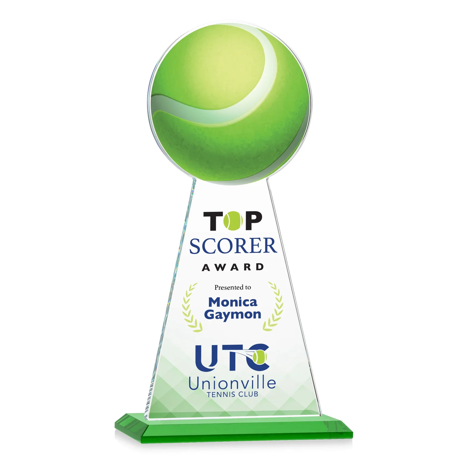 Branded Starfire Crystal Award With Tennis Ball Peak for safety achievement programs