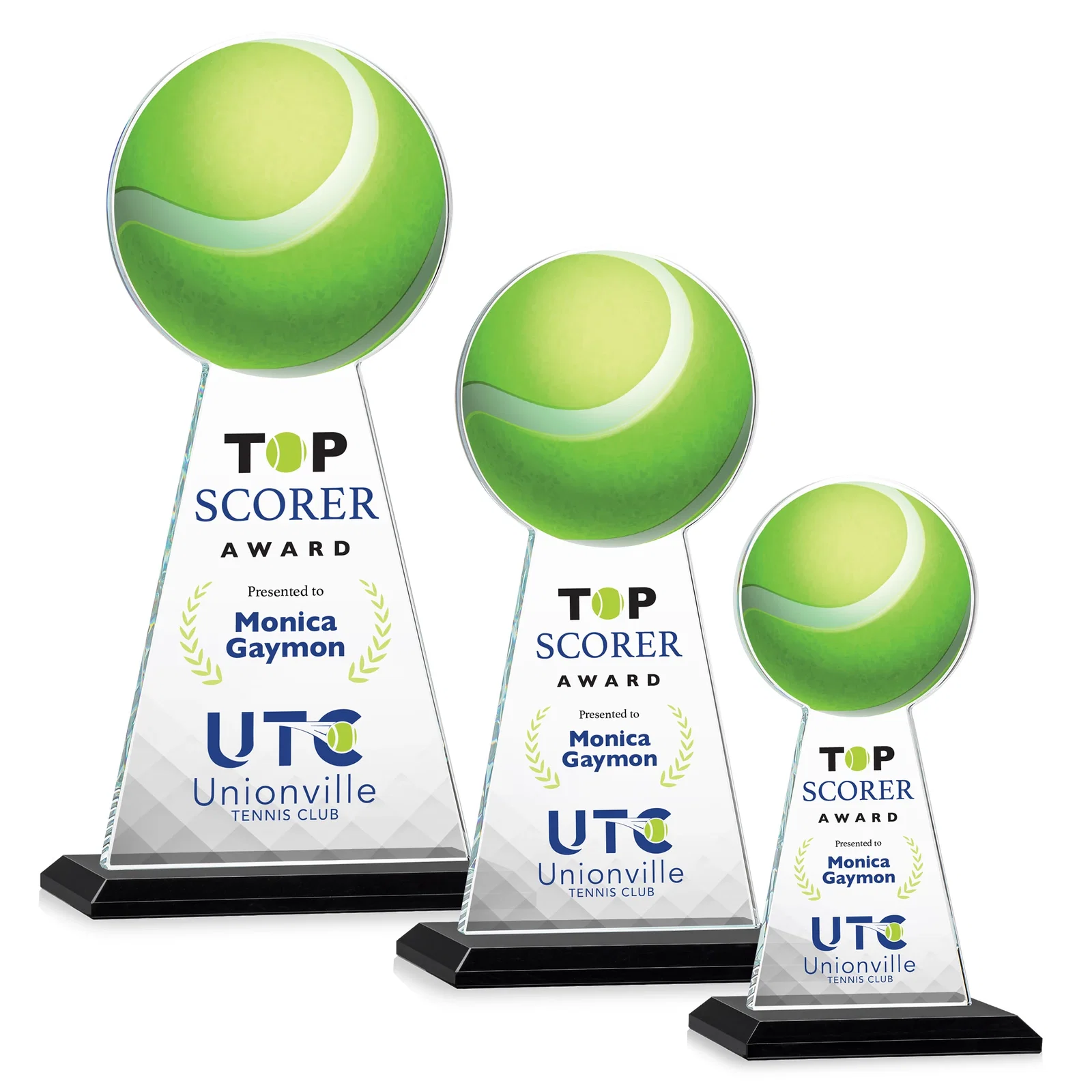 Branded Starfire Crystal Award With Tennis Ball Peak for volunteer appreciation