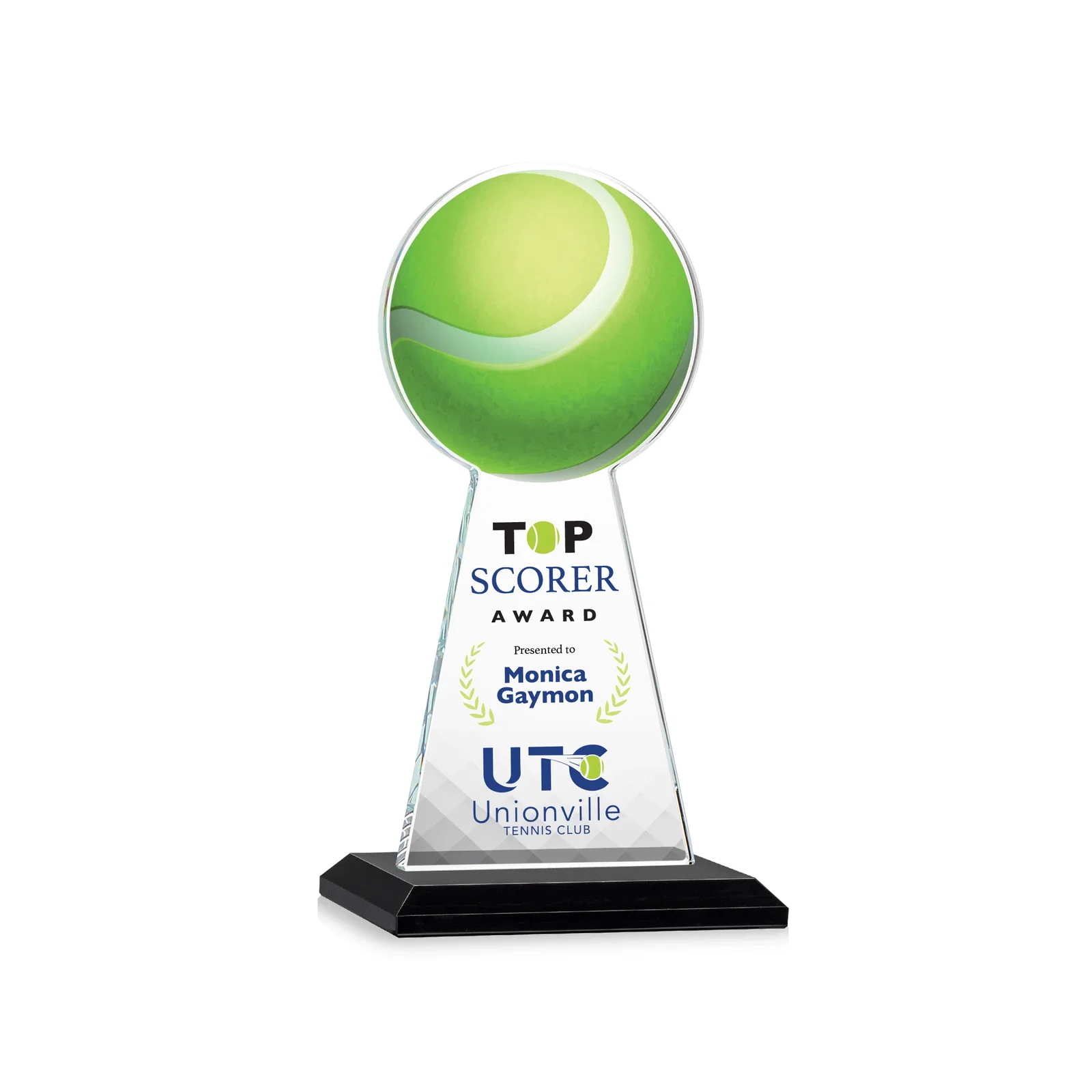 Branded Starfire Crystal Award With Tennis Ball Peak for dealer and partner awards
