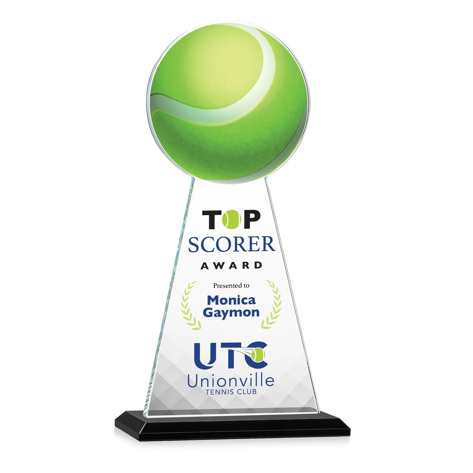 Custom printed Starfire Crystal Award With Tennis Ball Peak for employee recognition