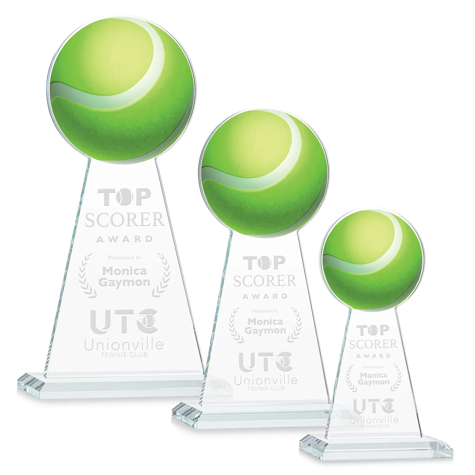 Custom Starfire Crystal Award With Tennis Ball Peak for team milestone celebrations