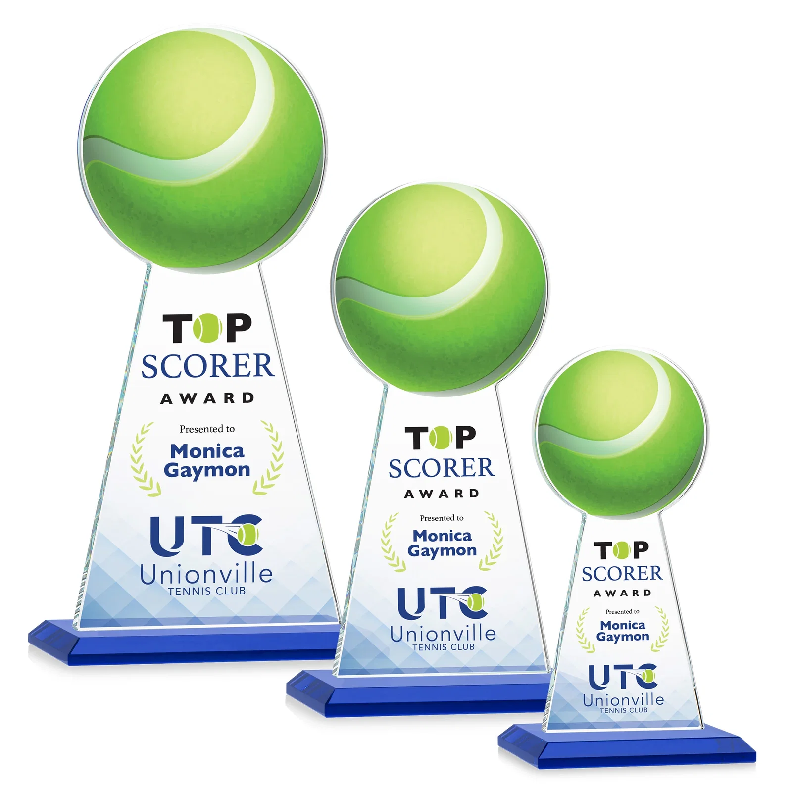 Custom printed Starfire Crystal Award With Tennis Ball Peak for corporate award ceremonies