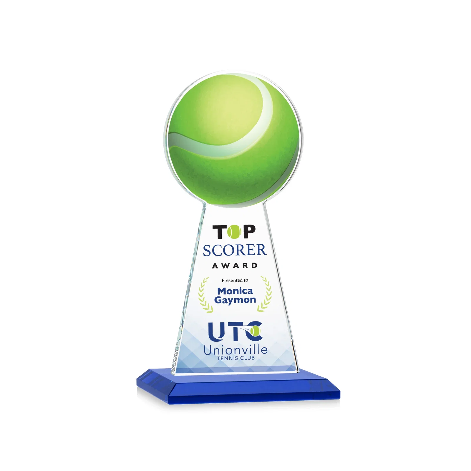 Custom printed Starfire Crystal Award With Tennis Ball Peak for service anniversary gifts