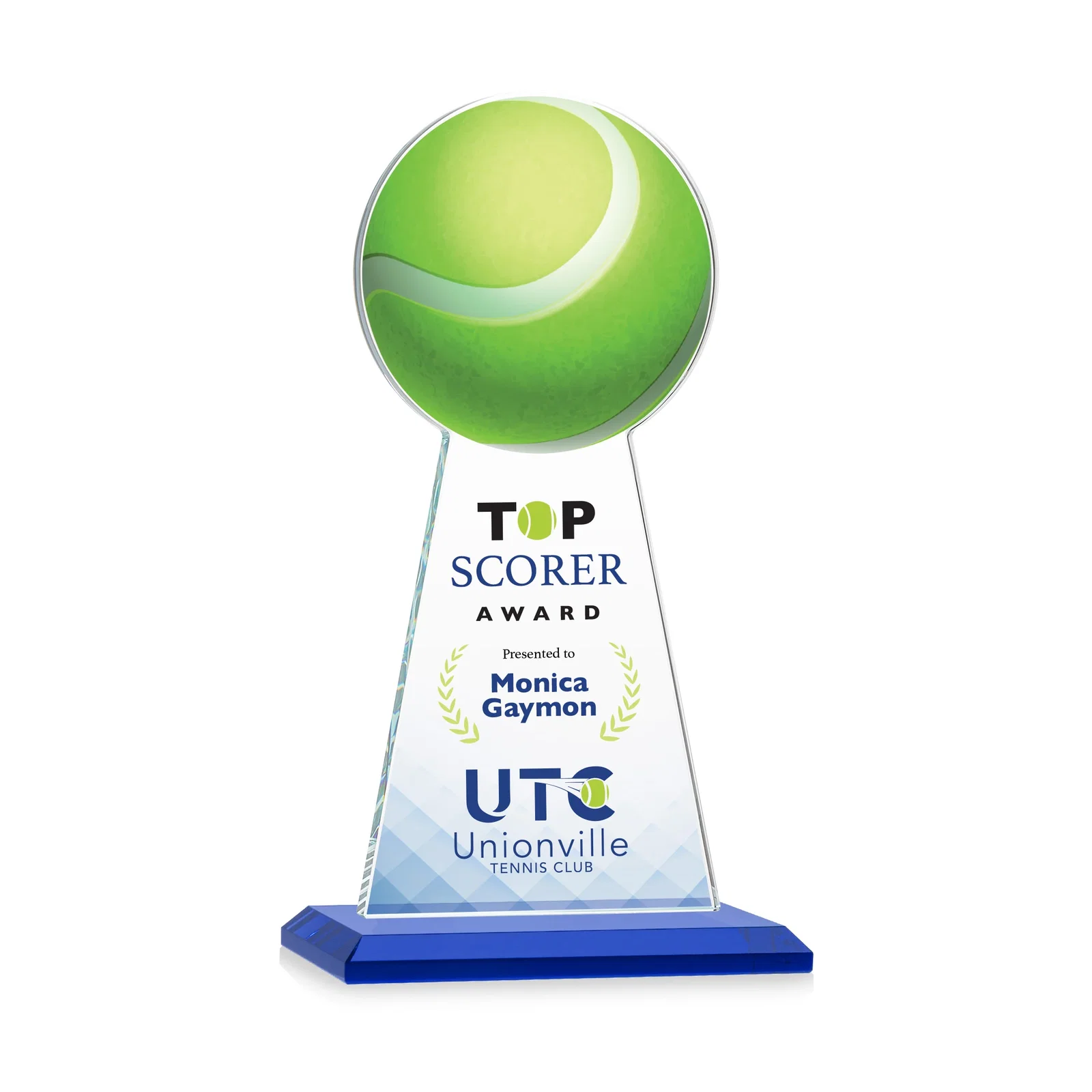 Custom printed Starfire Crystal Award With Tennis Ball Peak for sales achievement awards