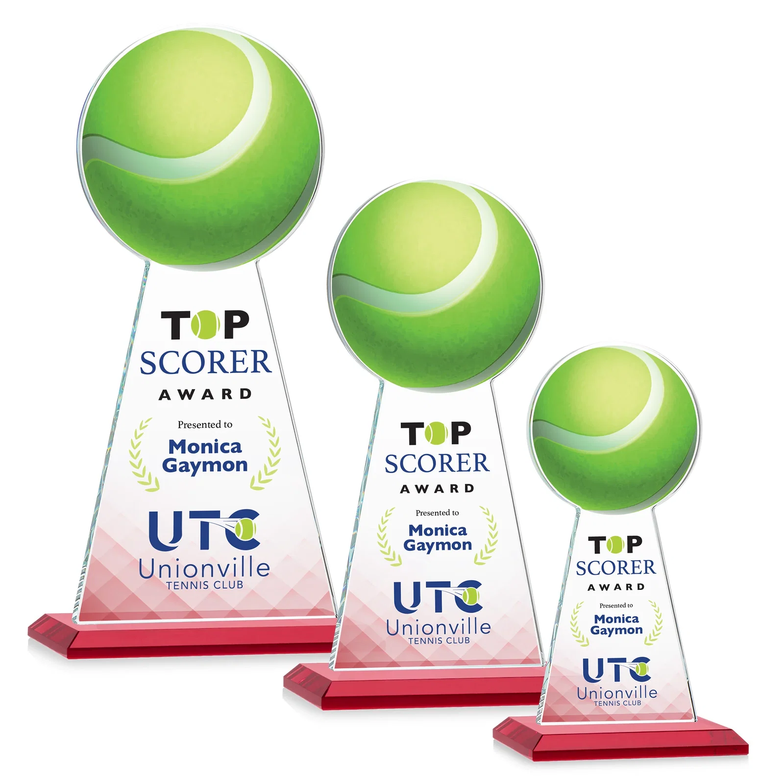 Custom printed Starfire Crystal Award With Tennis Ball Peak for team milestone celebrations