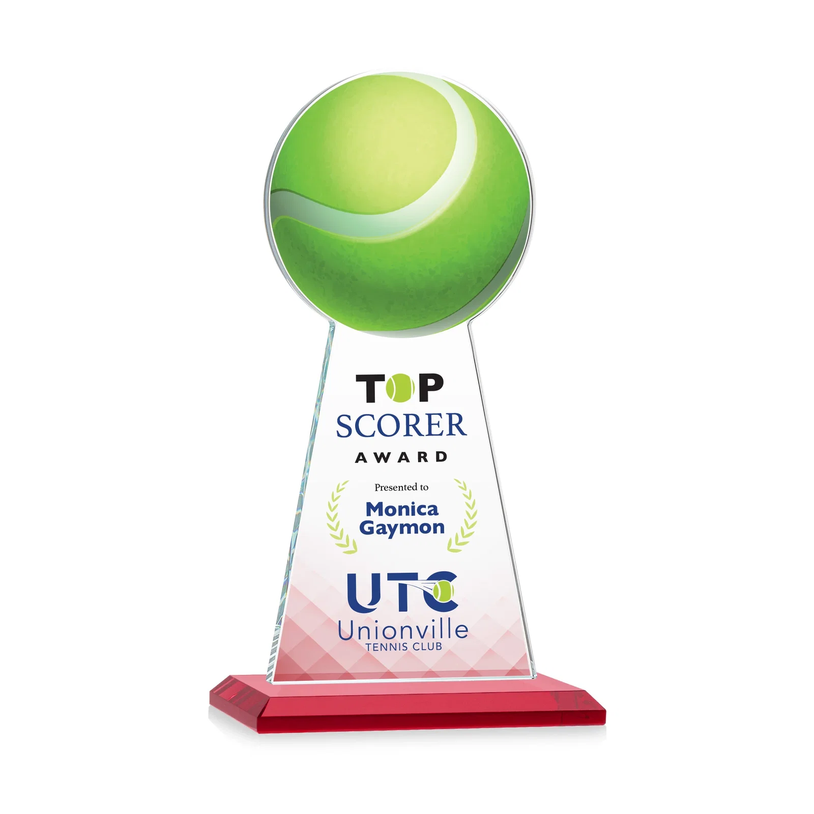 Custom printed Starfire Crystal Award With Tennis Ball Peak for graduation ceremonies