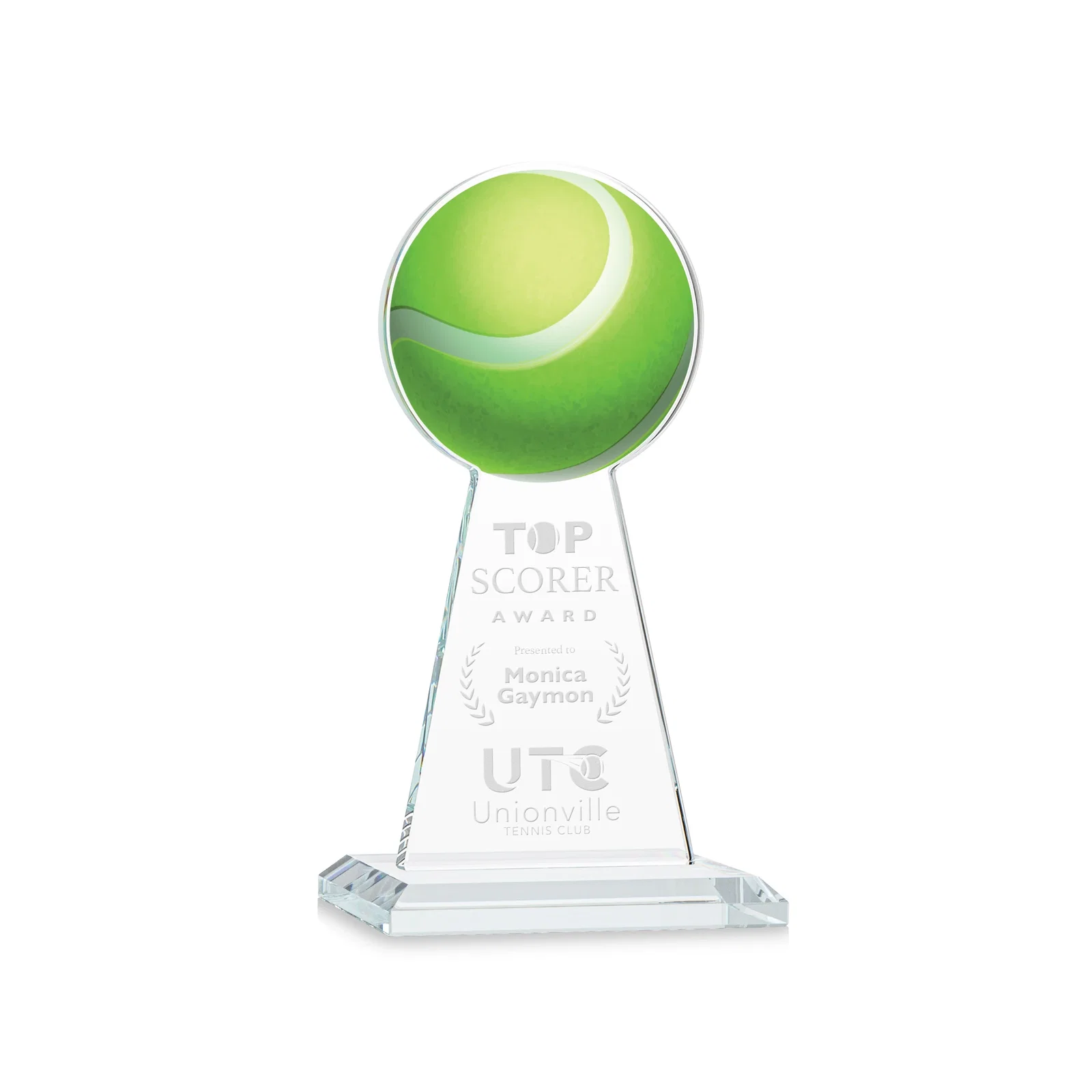 Custom Starfire Crystal Award With Tennis Ball Peak for donor appreciation