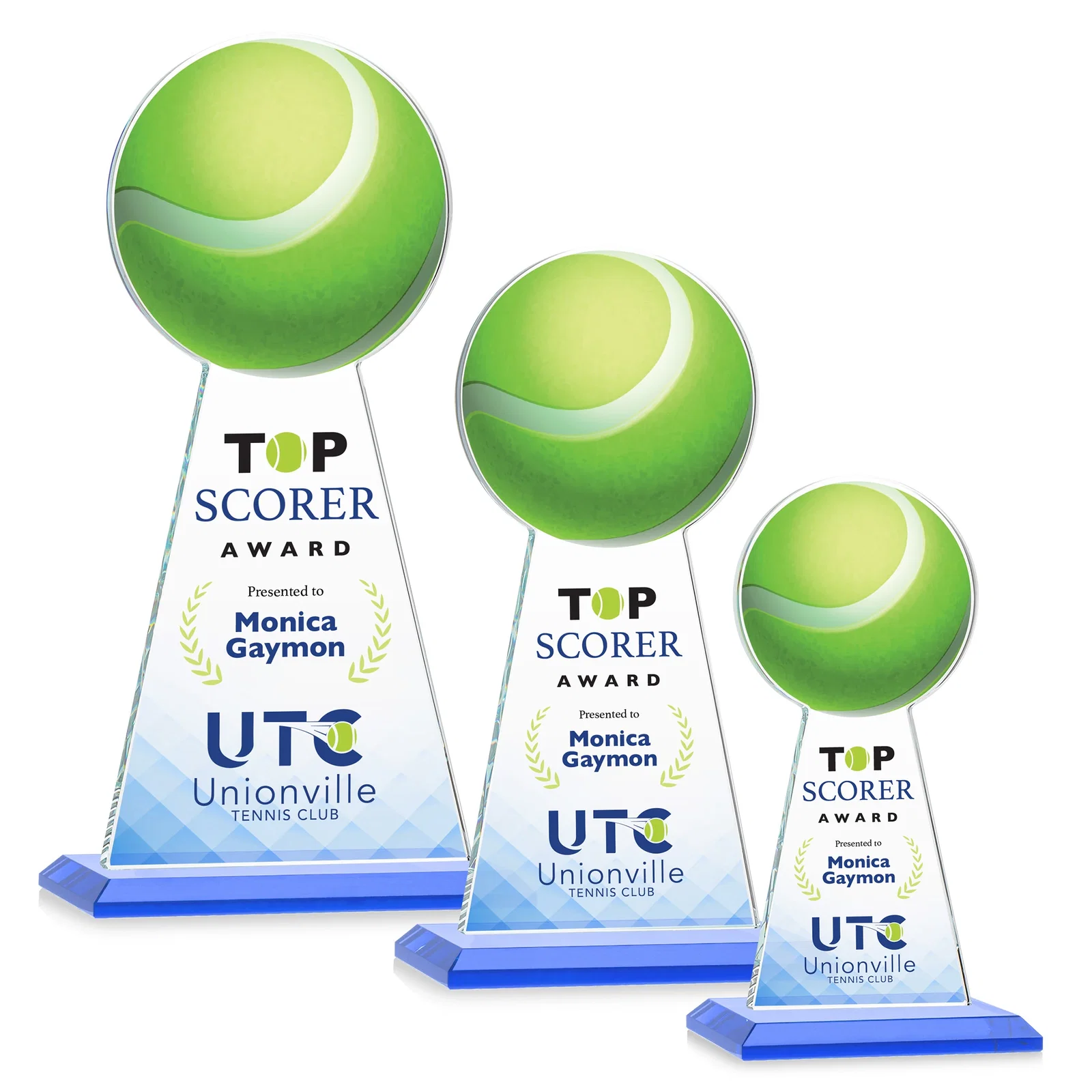 Custom printed Starfire Crystal Award With Tennis Ball Peak for volunteer appreciation