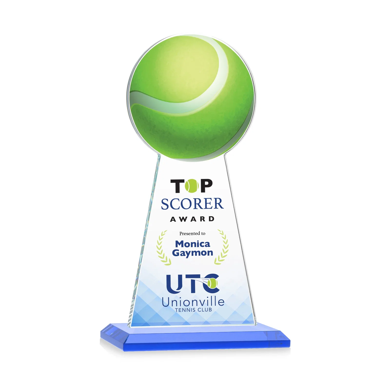 Custom printed Starfire Crystal Award With Tennis Ball Peak for company anniversary events