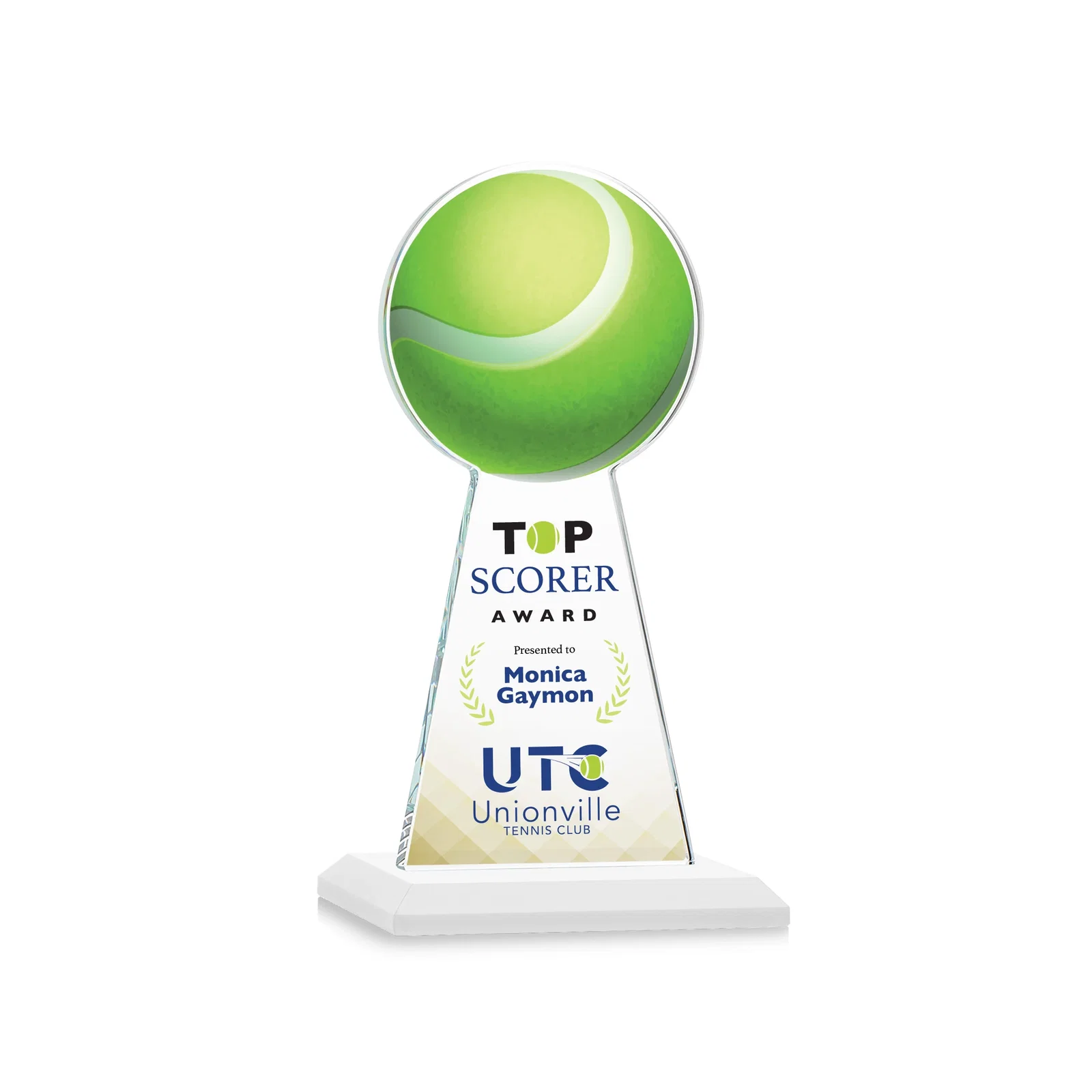 Customized Starfire Crystal Award With Tennis Ball Peak for service anniversary gifts