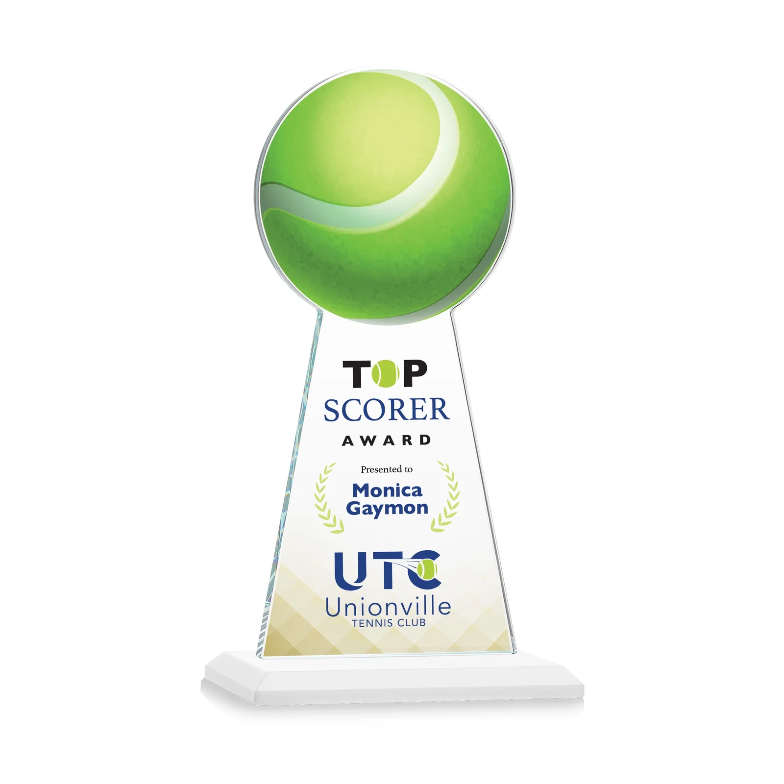 Customized Starfire Crystal Award With Tennis Ball Peak for sales achievement awards
