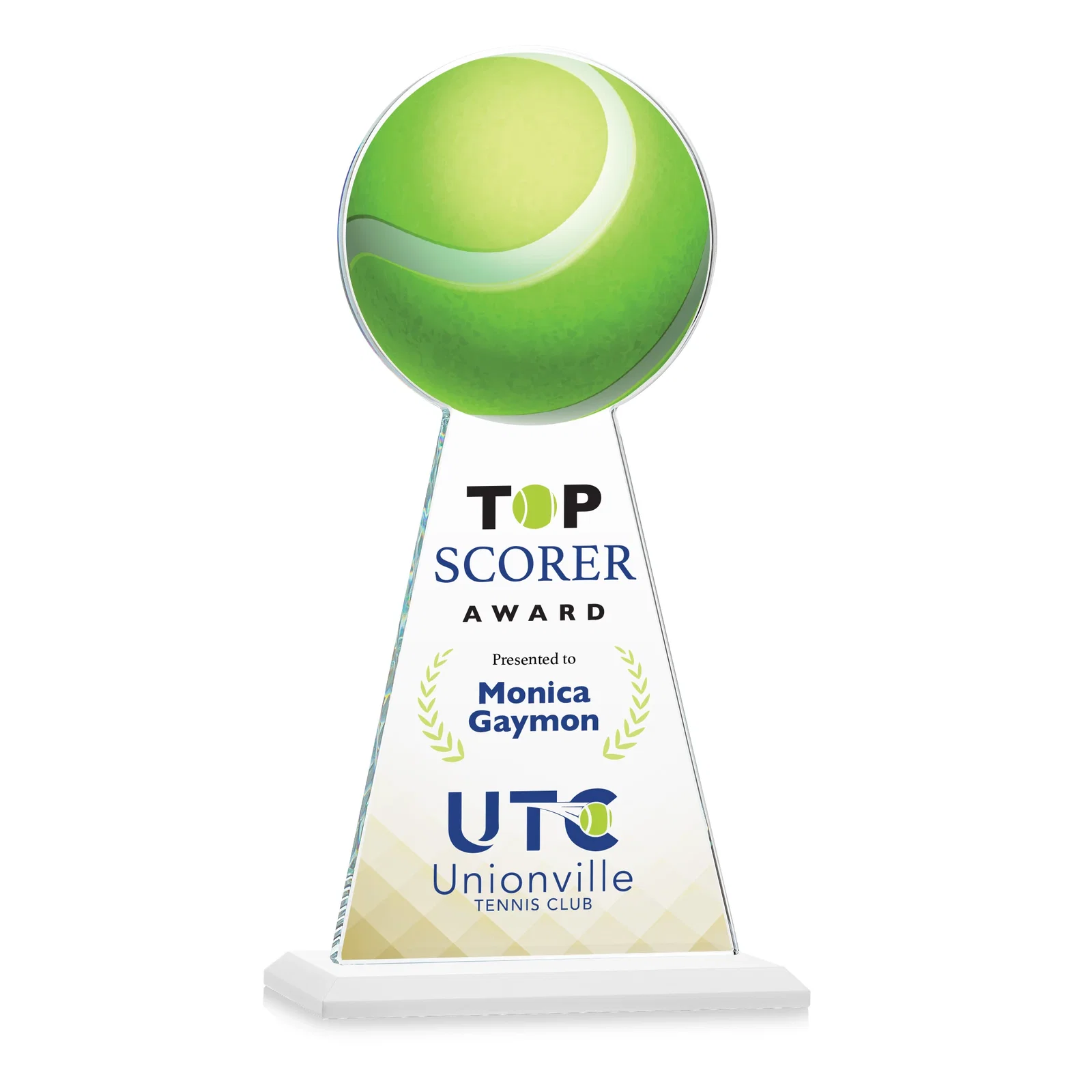 Customized Starfire Crystal Award With Tennis Ball Peak for retirement presentations