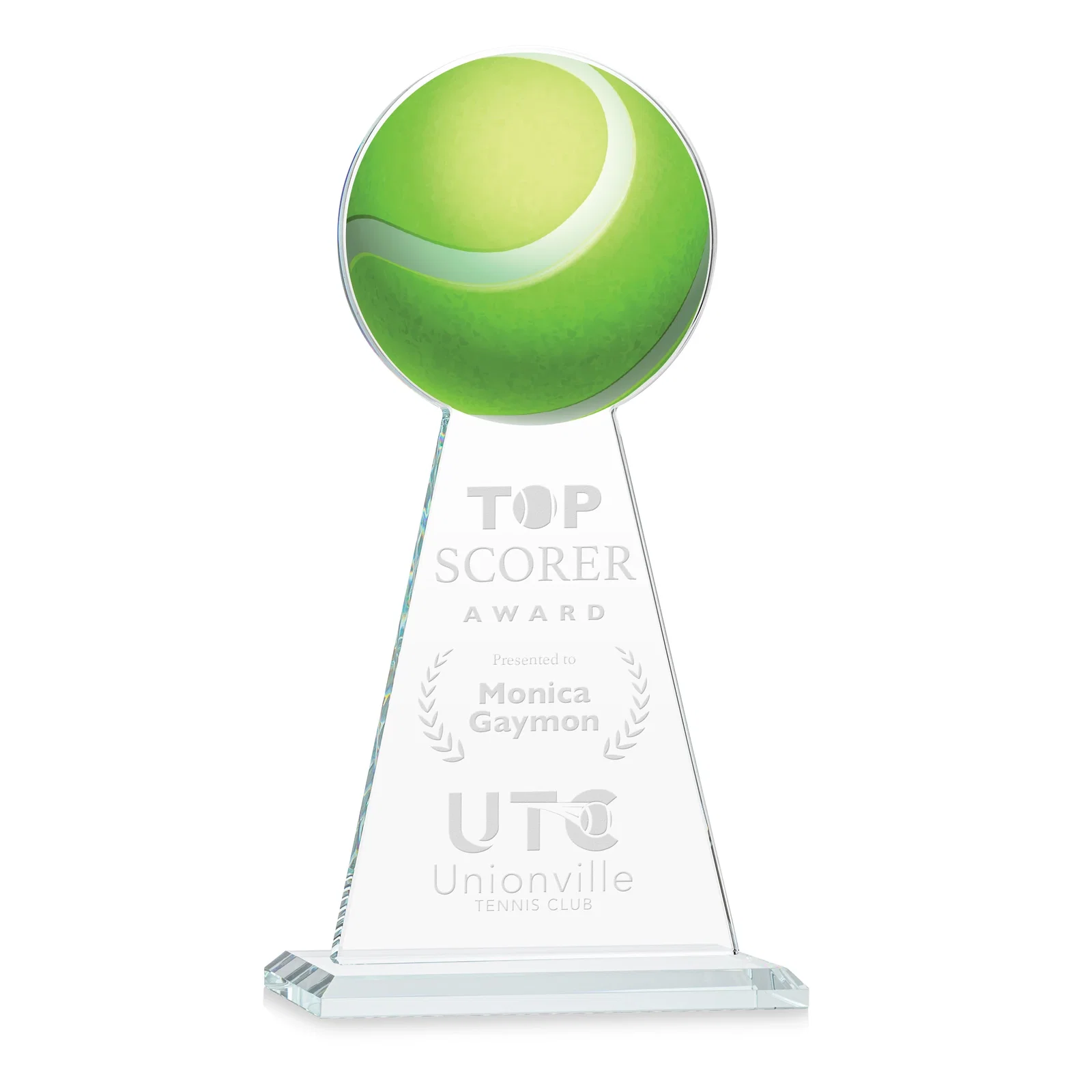 Custom Starfire Crystal Award With Tennis Ball Peak for safety achievement programs