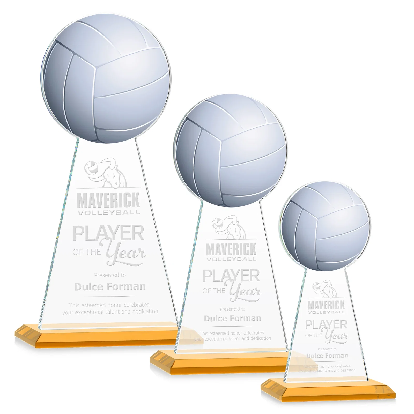 Custom Starfire Crystal Award With Volleyball Peak for employee recognition