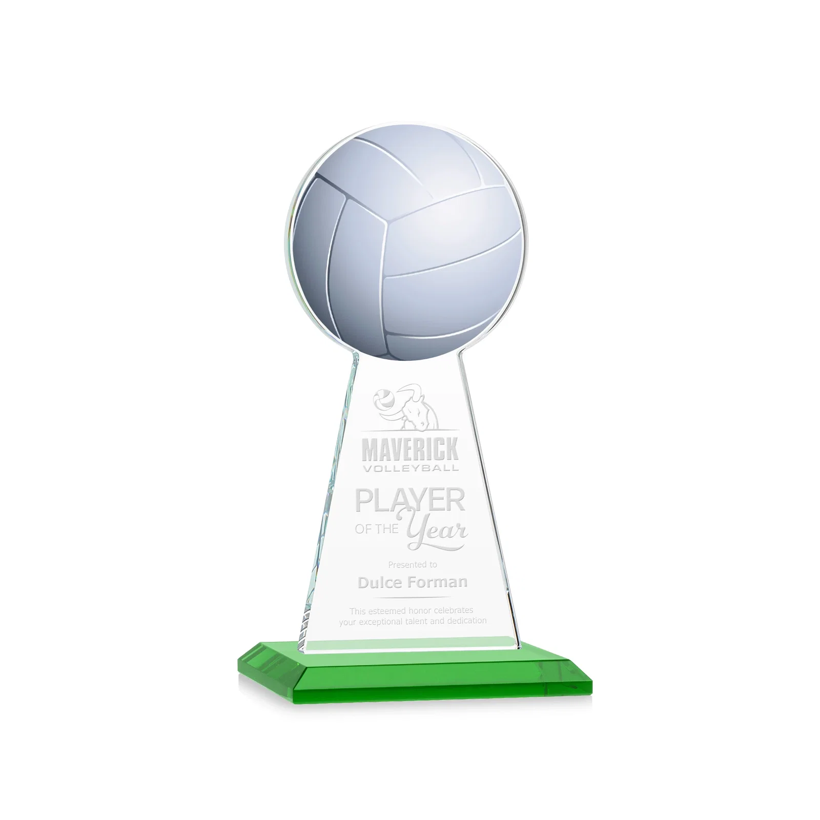 Custom Starfire Crystal Award With Volleyball Peak for dealer and partner awards