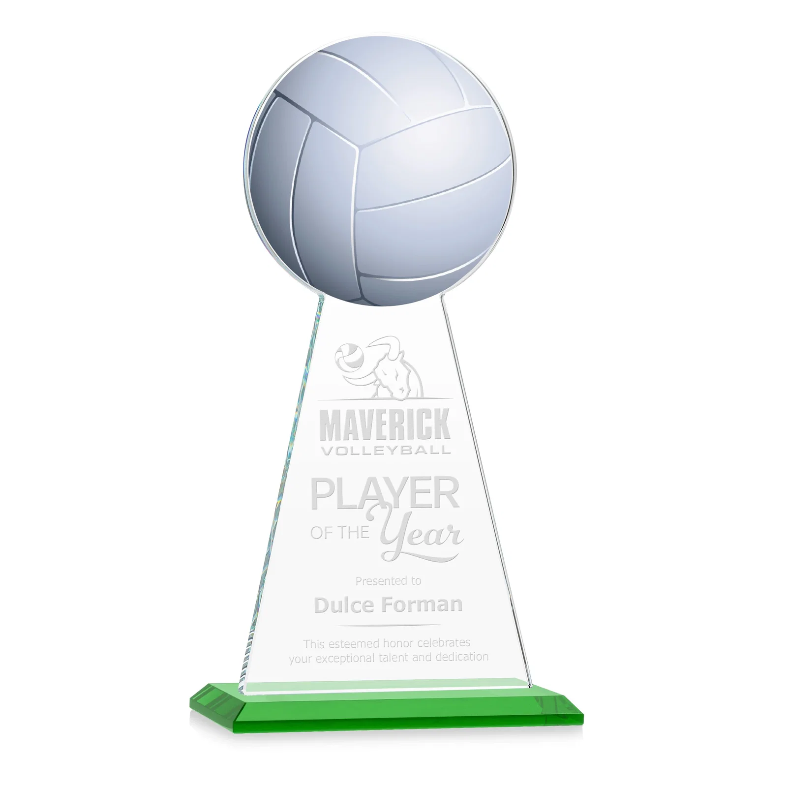 Personalized Starfire Crystal Award With Volleyball Peak for employee recognition