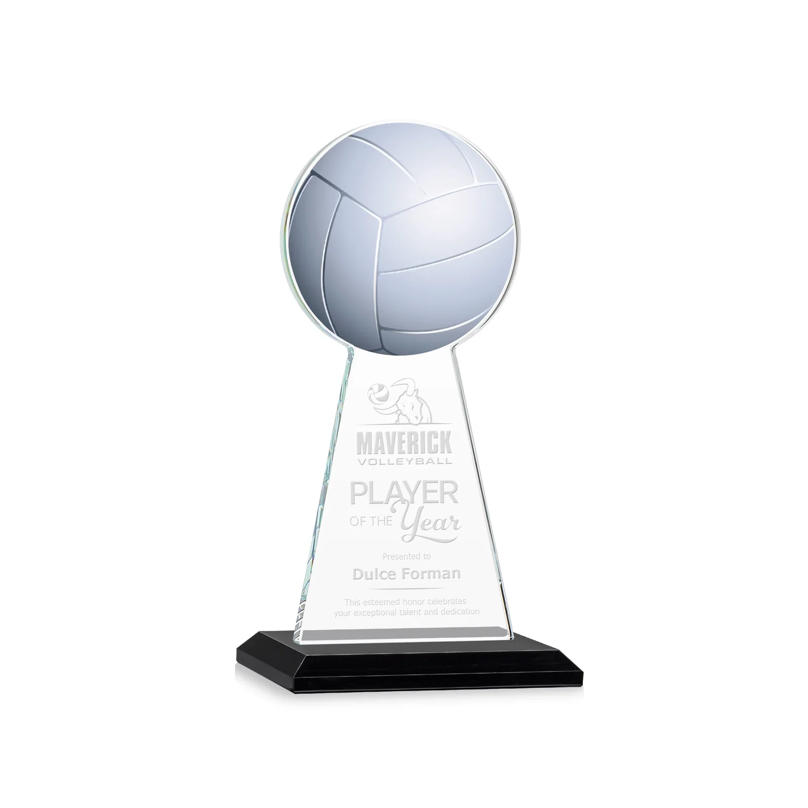 Personalized Starfire Crystal Award With Volleyball Peak for service anniversary gifts